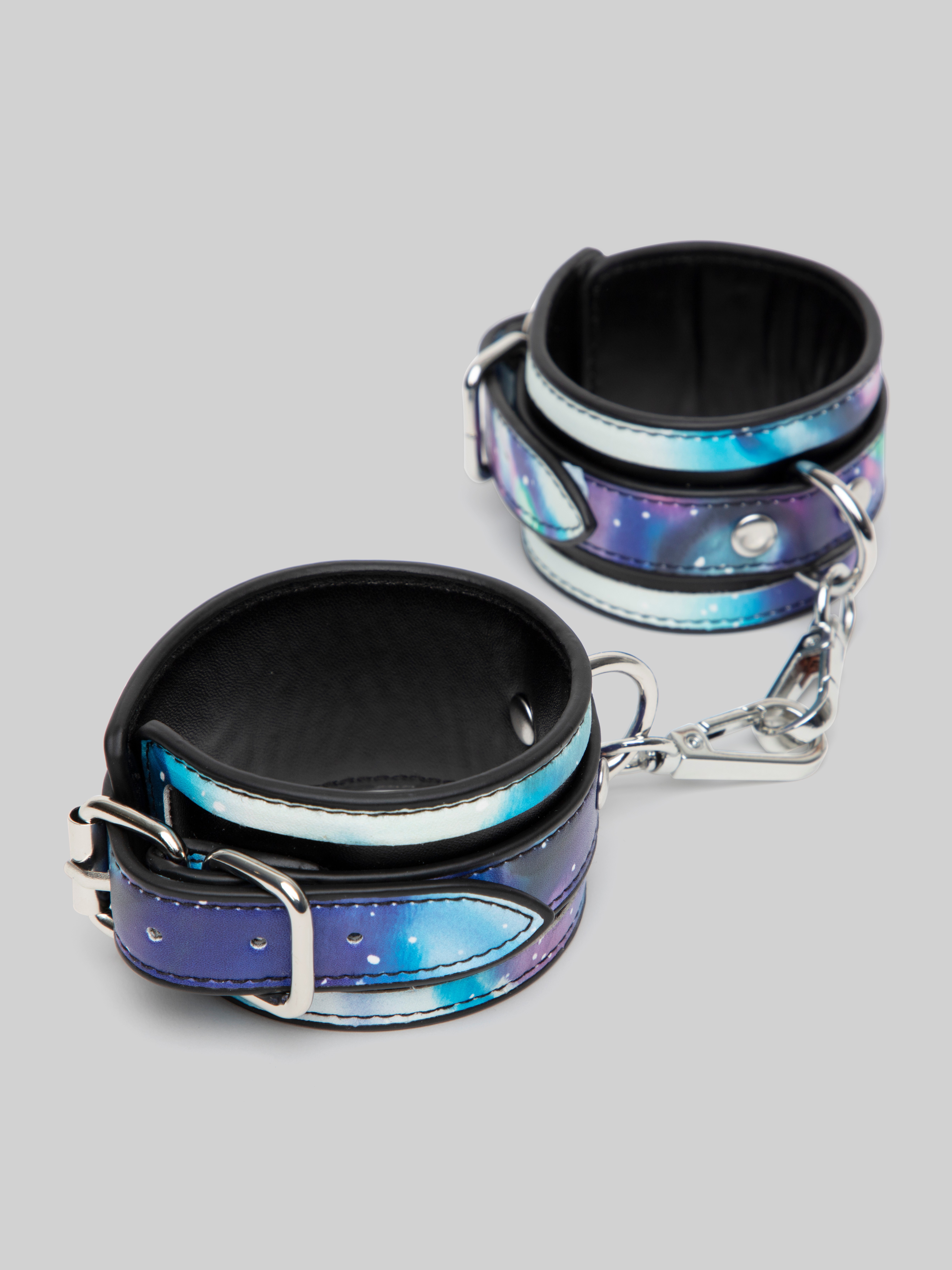 Bondage Boutique Cosmic Faux Leather Wrist Cuffs , Blue, hi-res