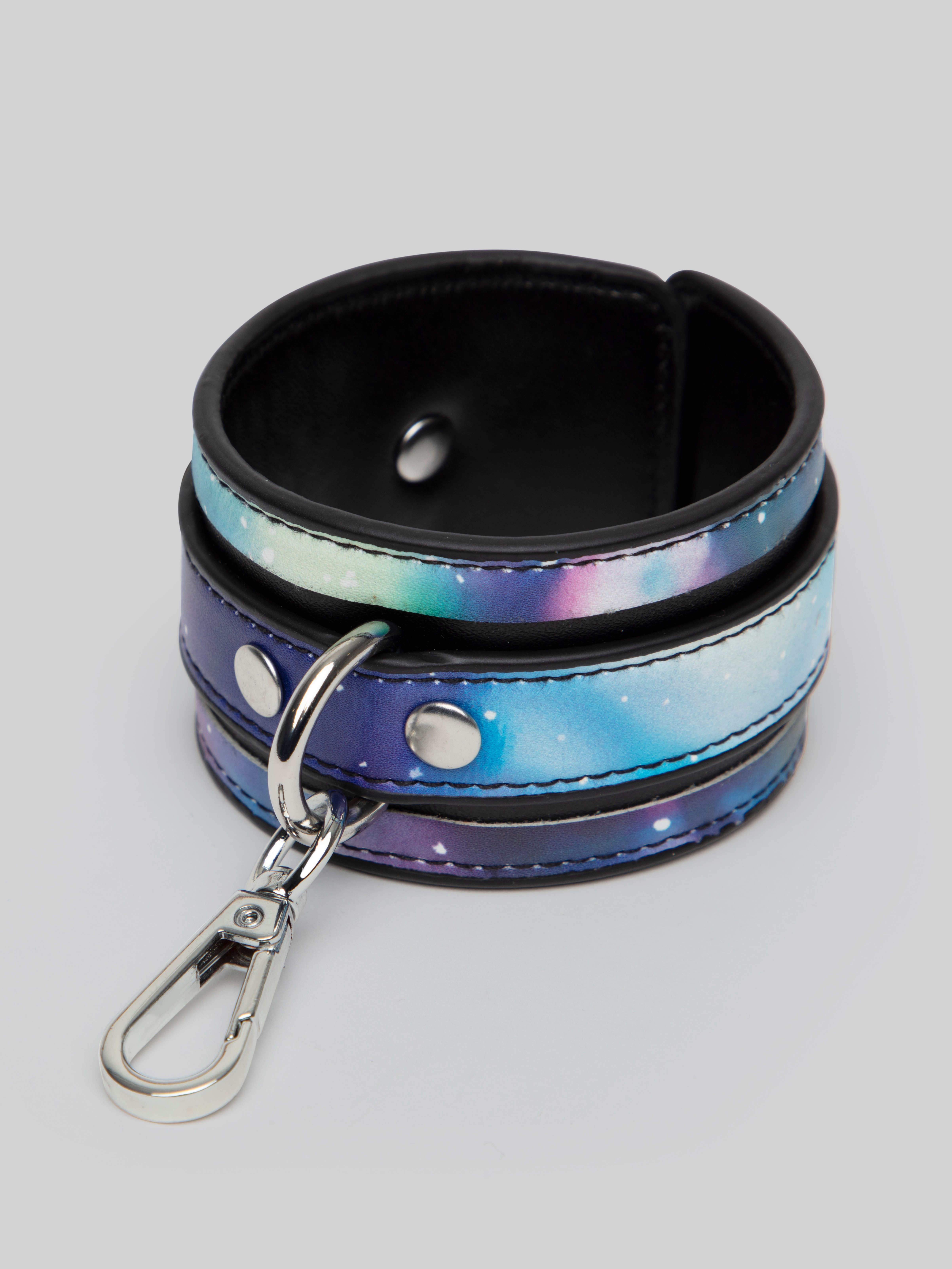 Bondage Boutique Cosmic Faux Leather Wrist Cuffs , Blue, hi-res