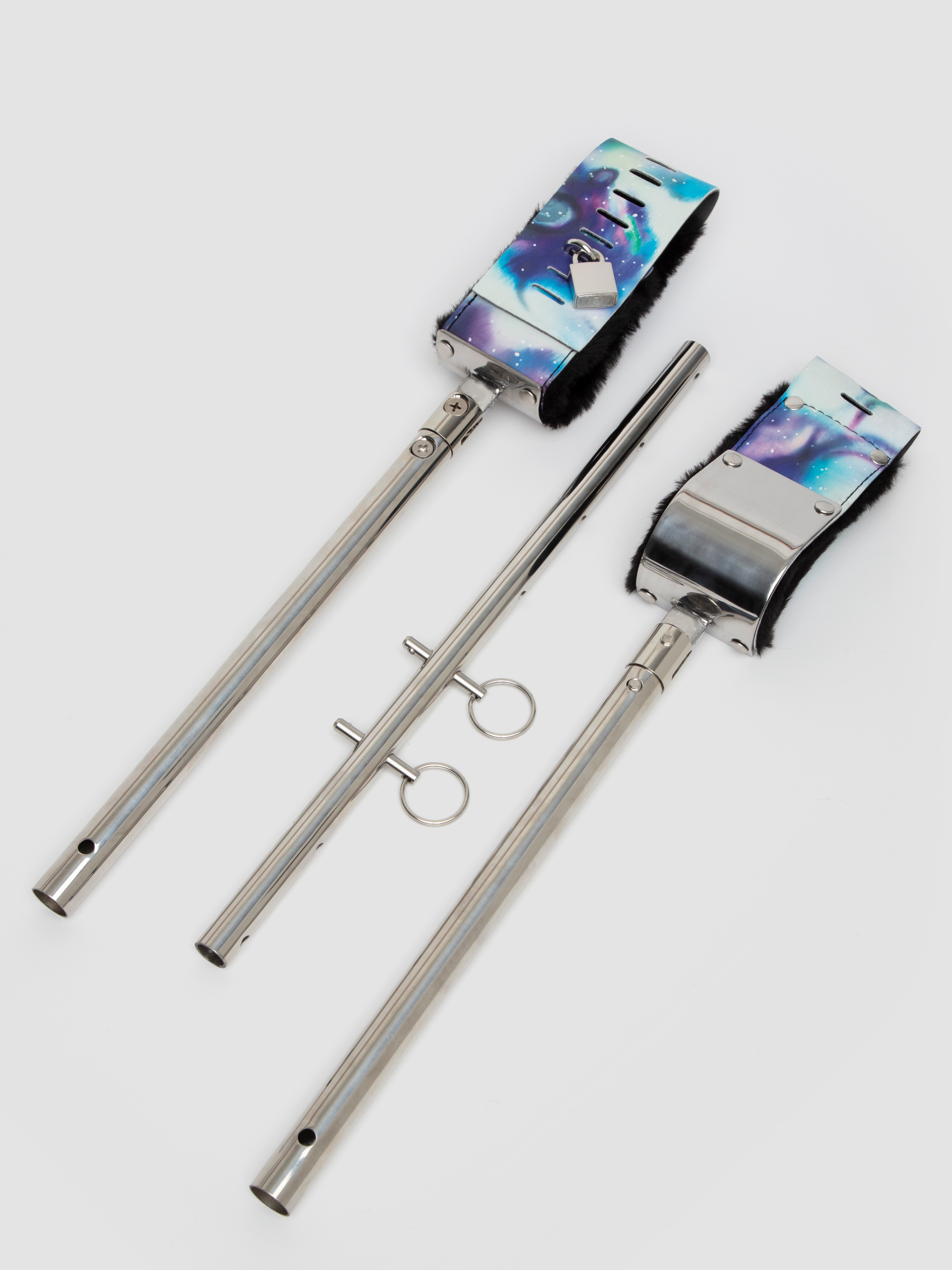 Bondage Boutique Cosmic Spreader Bar with Faux Leather Cuffs, Blue, hi-res