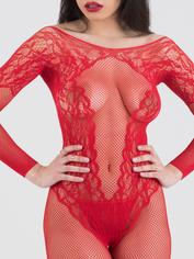 Lovehoney All About That Lace Fishnet Bodystocking, Red, hi-res