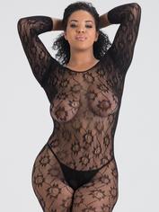 Lovehoney Plus Size Boudoir Babe Black Lace Crotchless Bodystocking , Black, hi-res