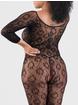 Lovehoney Plus Size Boudoir Babe Black Lace Crotchless Bodystocking , Black, hi-res
