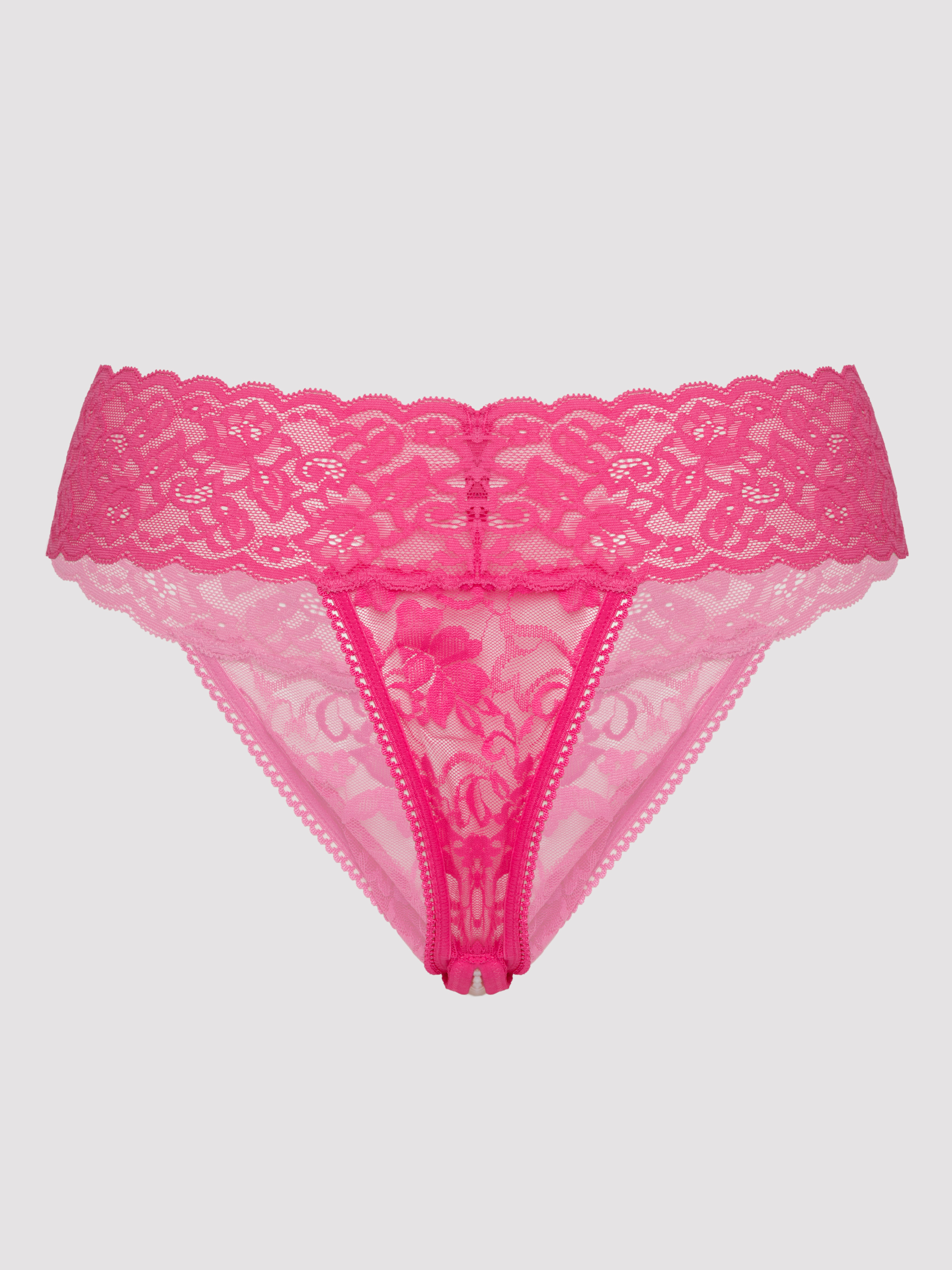 Lovehoney Crotchless Pearl Thong, Pink, hi-res