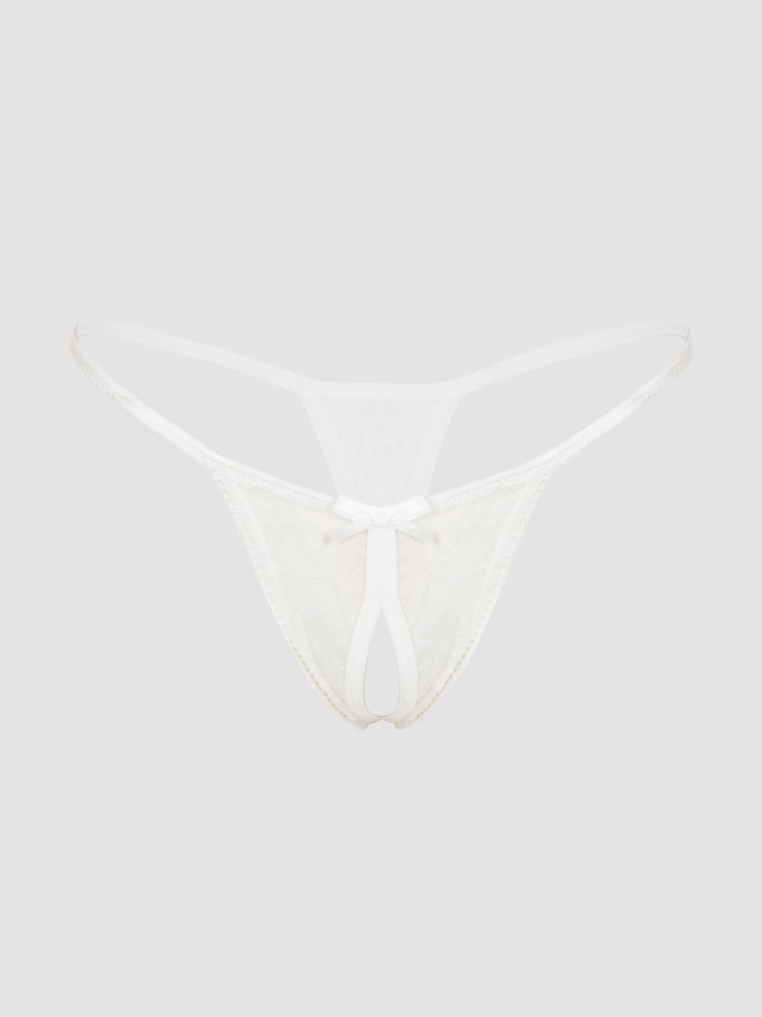 Lovehoney Crotchless Lace G-String, White, hi-res