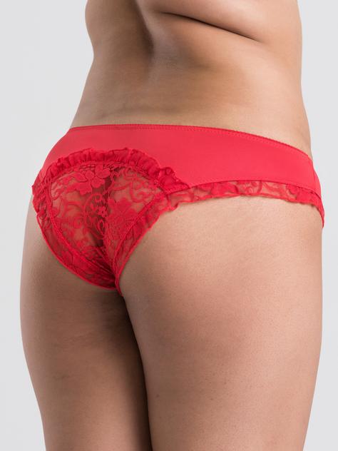 Lovehoney Crotchless Black Lace-Back Knickers, Red, hi-res