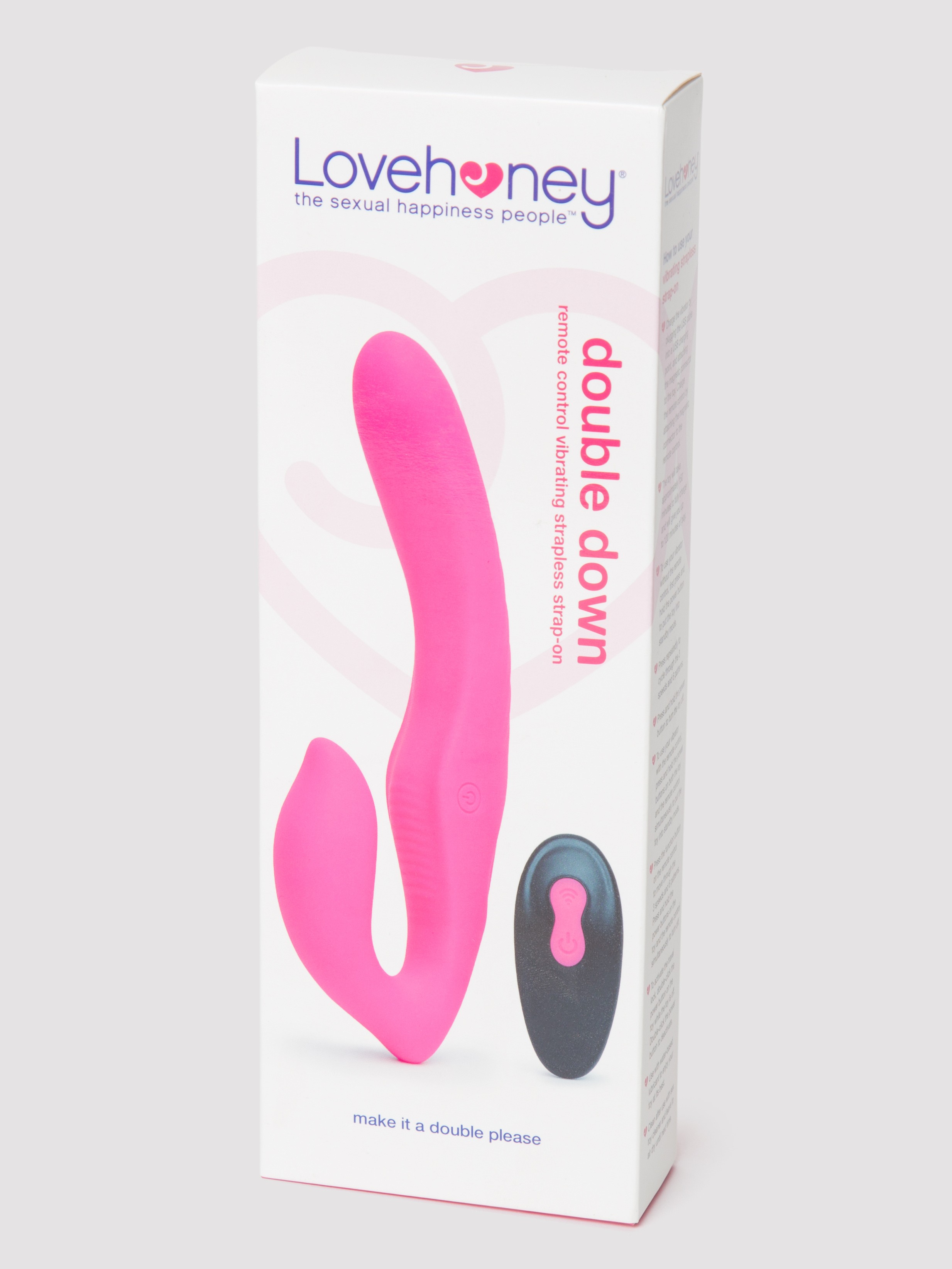Lovehoney Double Down Rechargeable Remote Control Vibrating Strapless Strap-On , Pink, hi-res