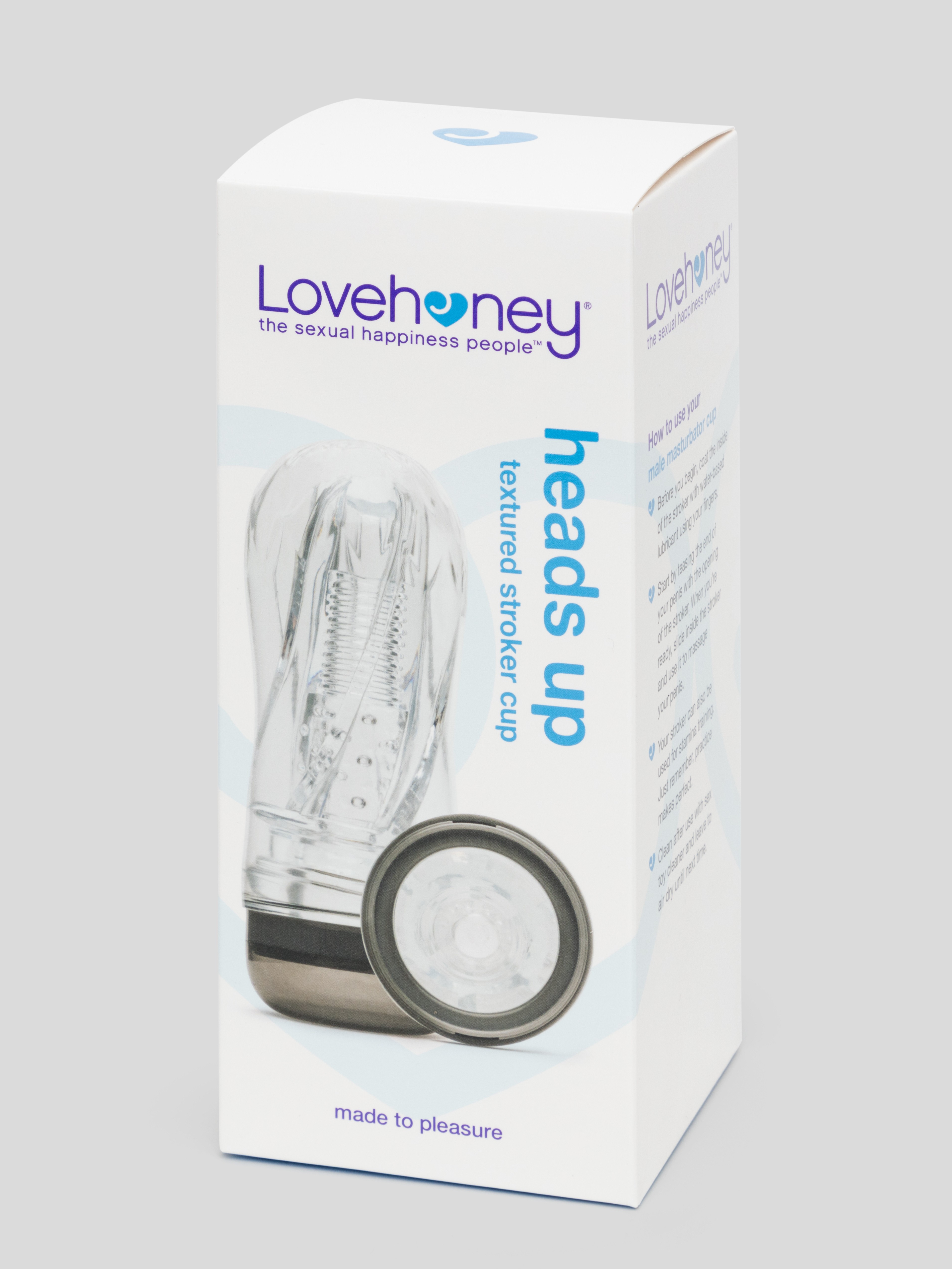 Lovehoney Heads Up Clear Textured Stroker Cup, Clear, hi-res