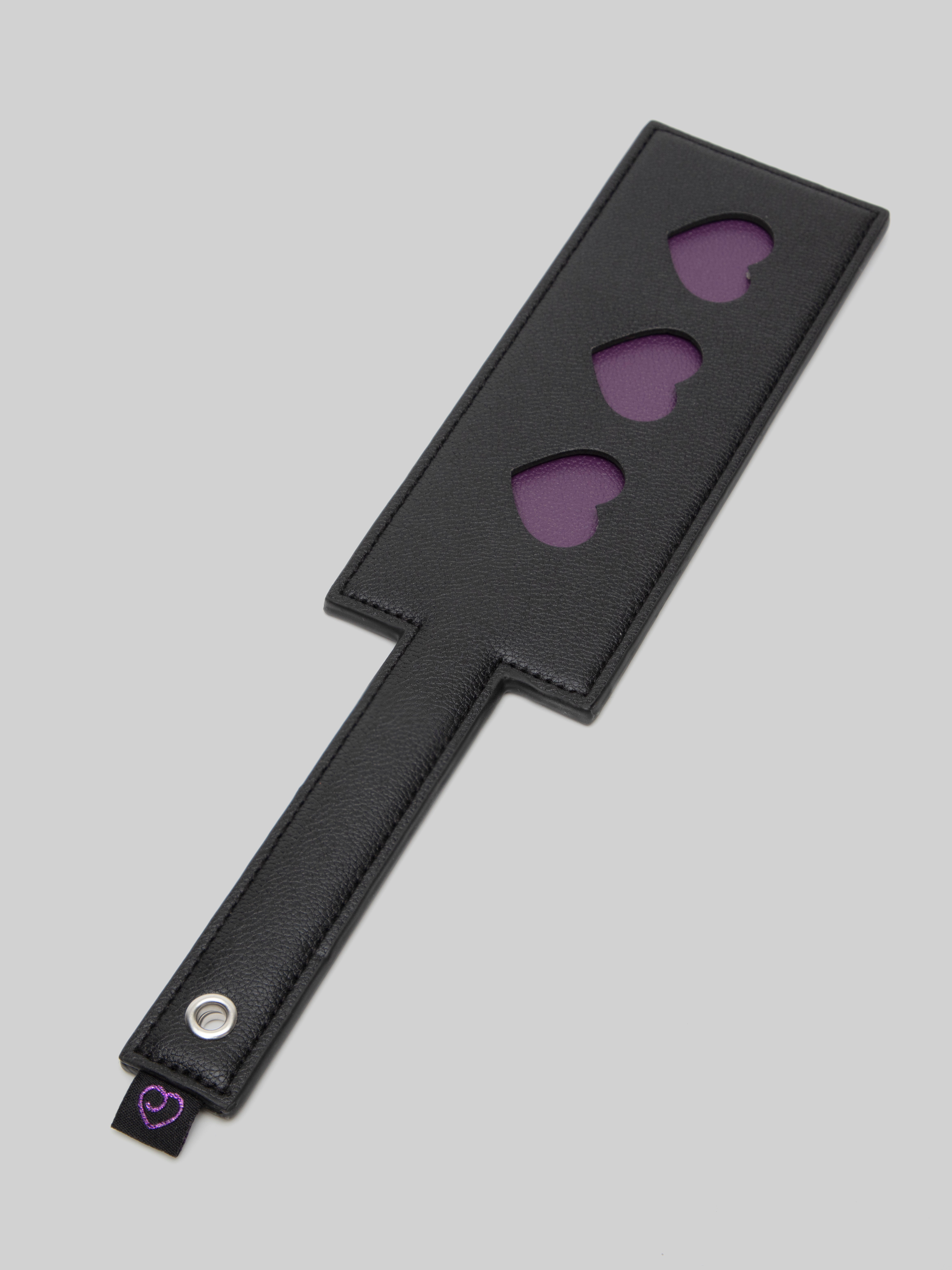 Bondage Boutique Faux Leather Luxury Spanking Paddle Purple Hearts , Black, hi-res
