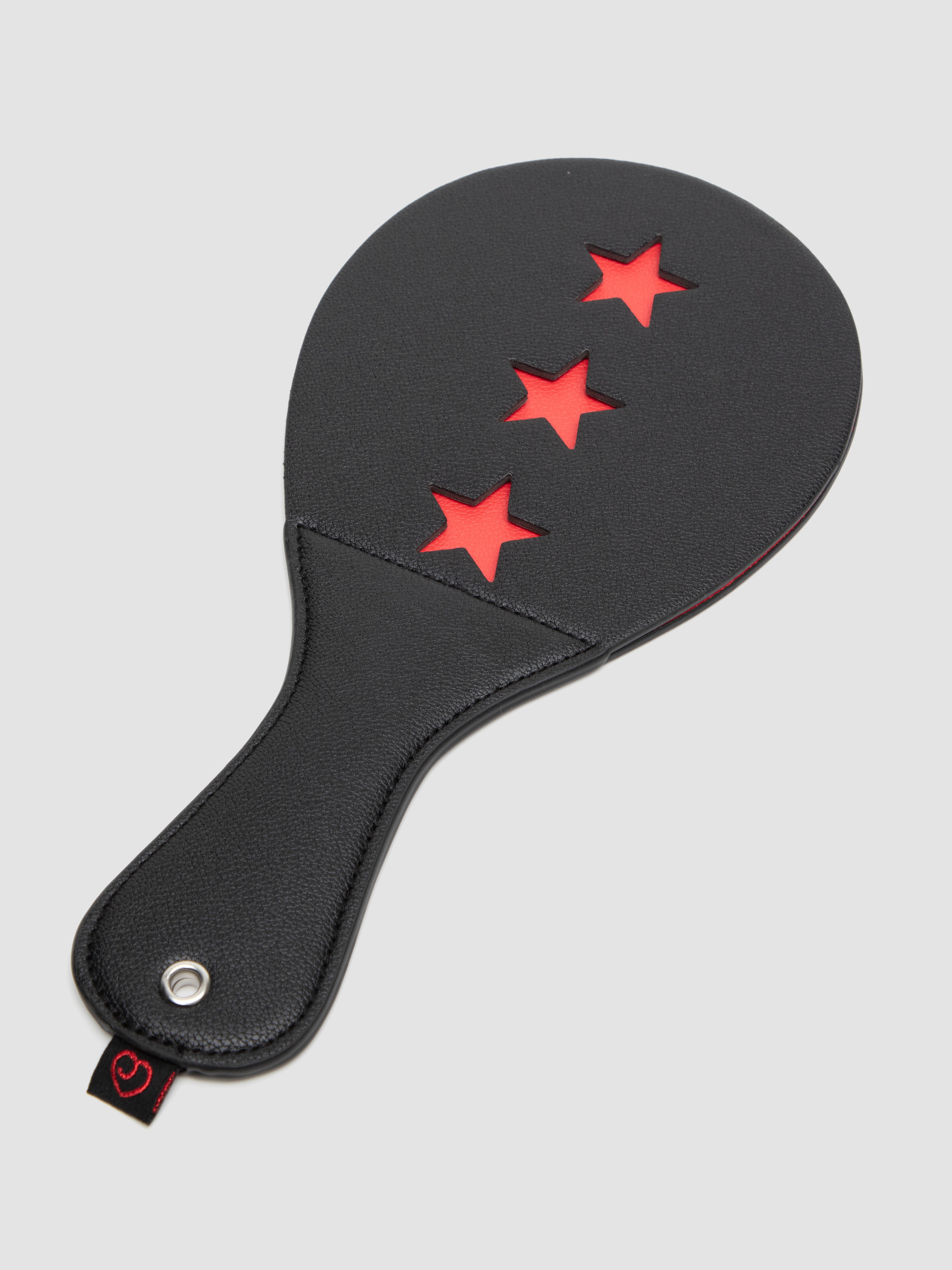 Bondage Boutique Faux Leather Red Stars Slapper Spanking Paddle, Black, hi-res