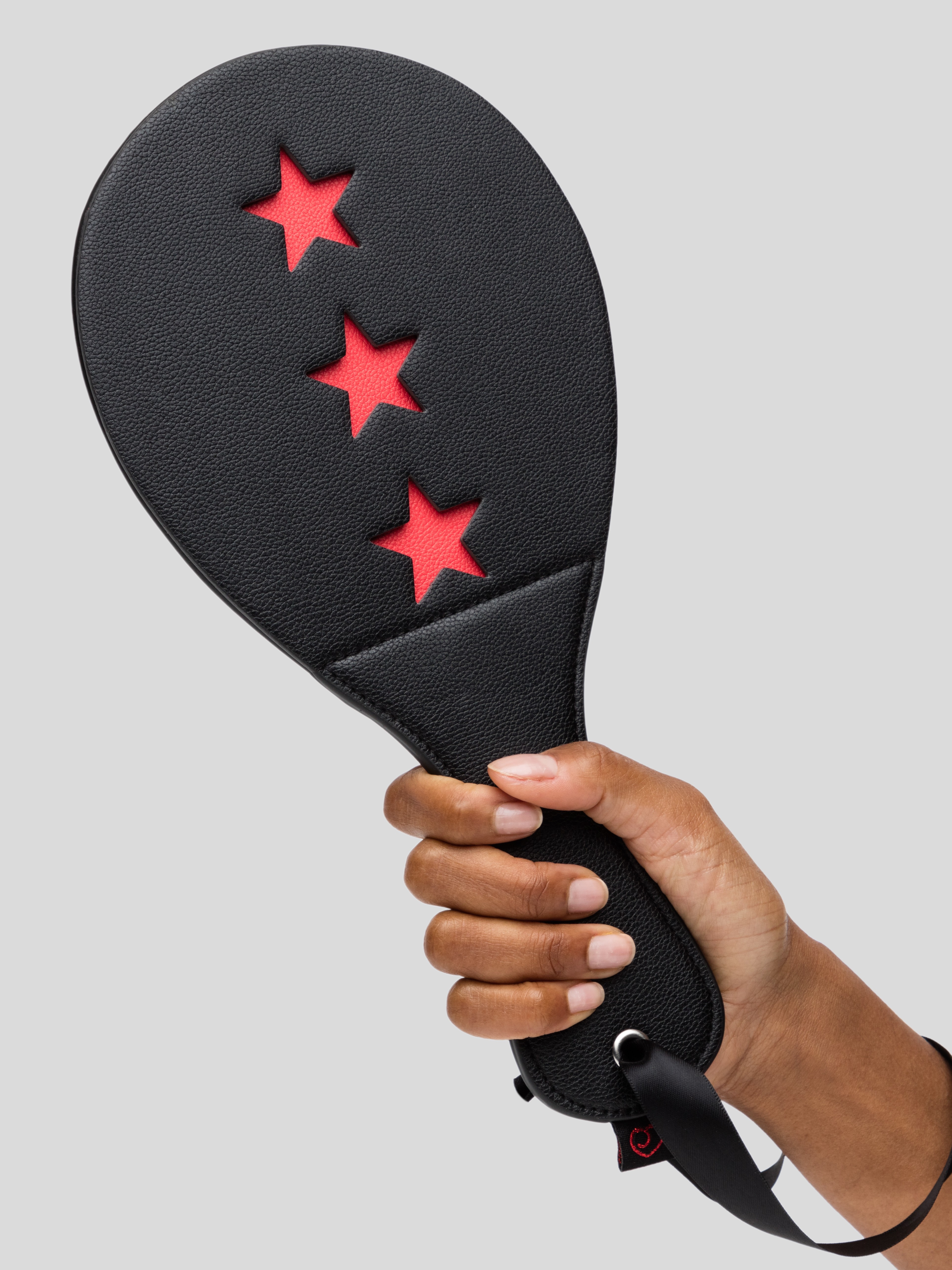 Bondage Boutique Faux Leather Red Stars Slapper Spanking Paddle, Black, hi-res