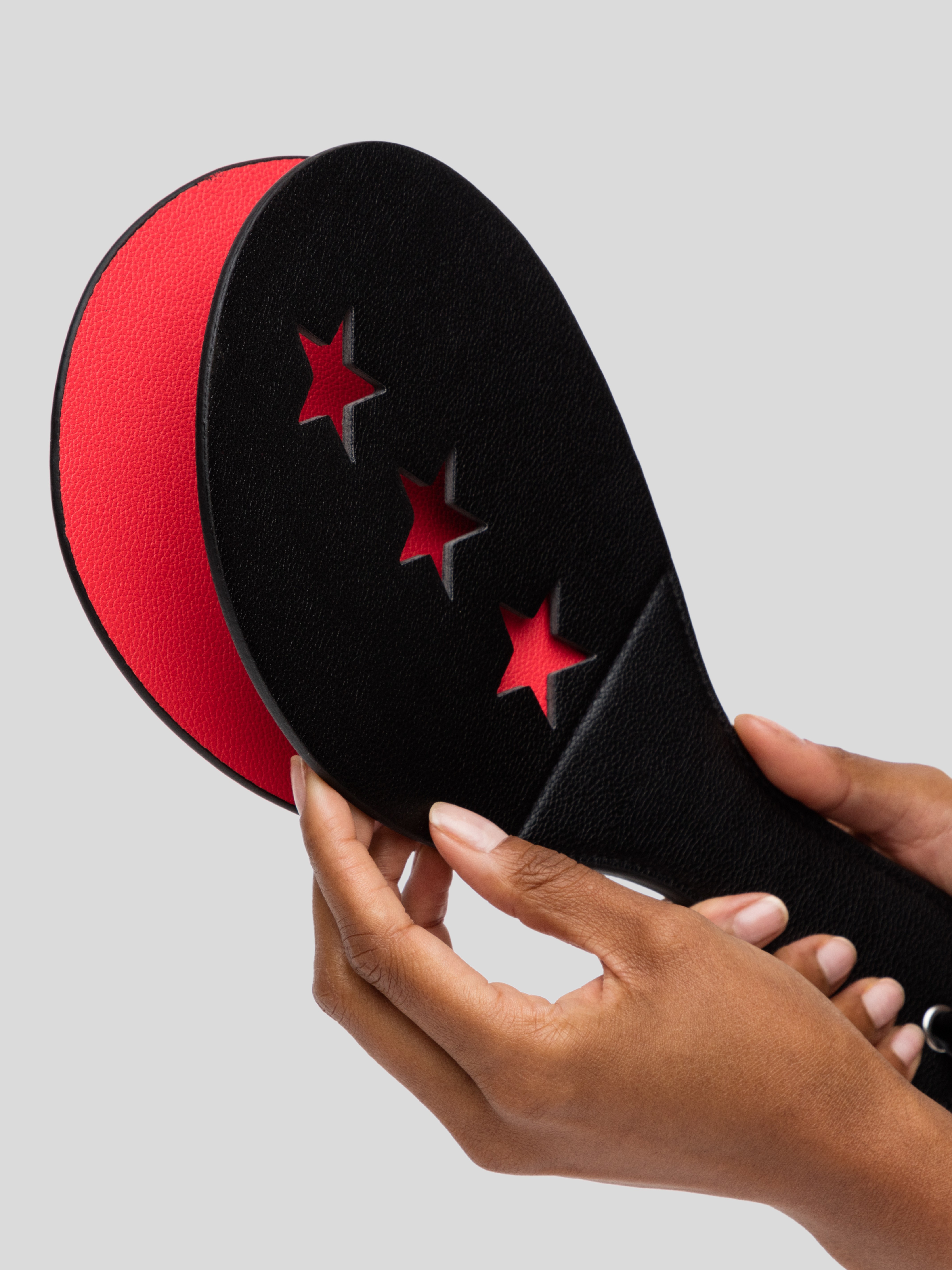 Bondage Boutique Faux Leather Red Stars Slapper Spanking Paddle, Black, hi-res