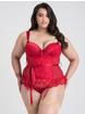 Lovehoney Moonlight Desire Red Satin Crotchless Basque Set, Red, hi-res