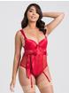 Lovehoney Moonlight Desire Red Satin Crotchless Body, Red, hi-res