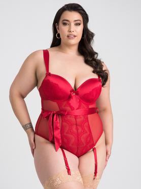 Lovehoney Plus Size Moonlight Desire Red Satin Crotchless Teddy