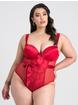 Lovehoney Moonlight Desire Red Satin Crotchless Teddy, Red, hi-res