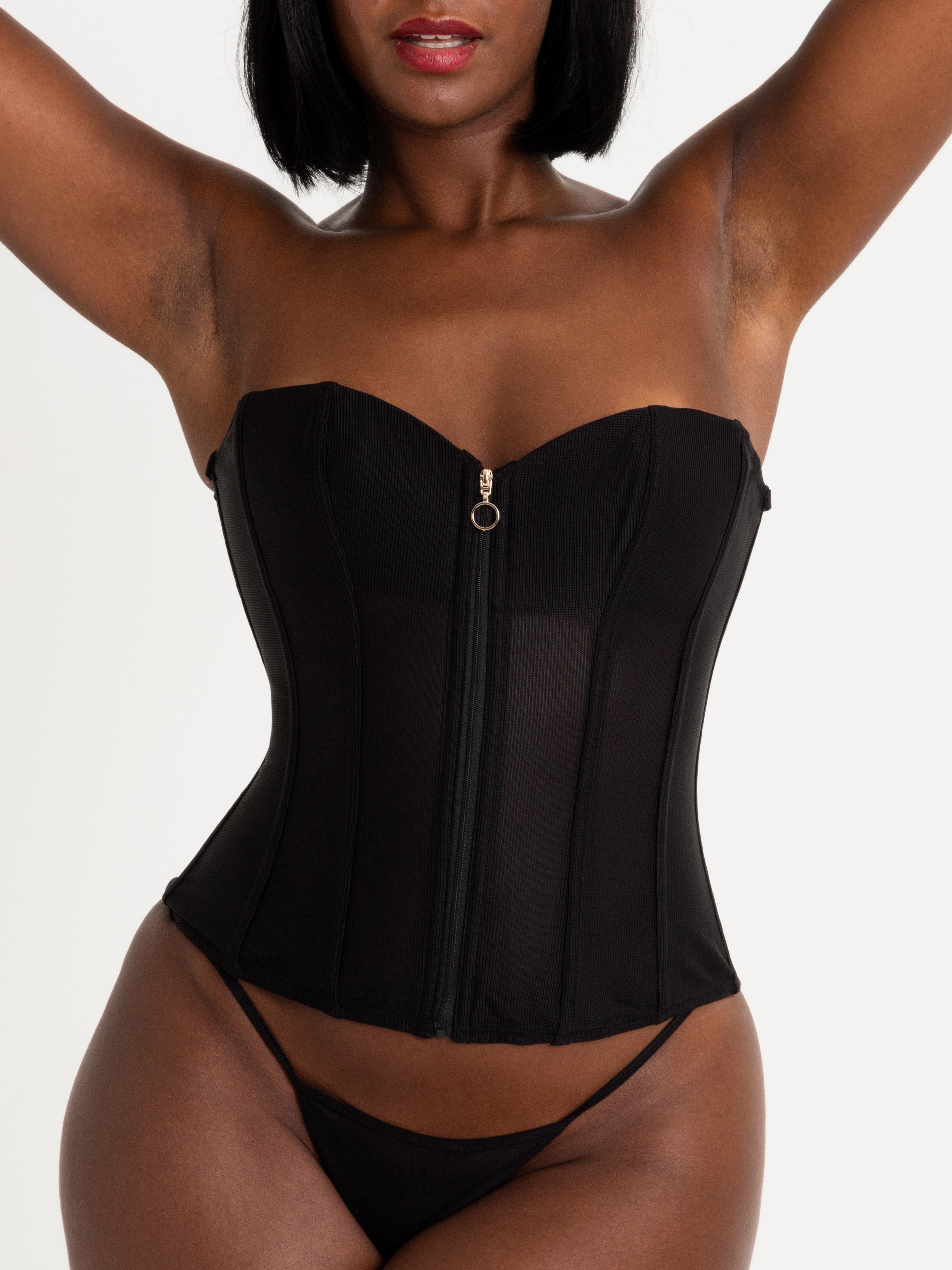 Lovehoney Secret Silhouette Black Steel-Boned Long Sleeve Corset, Black, vanilla
