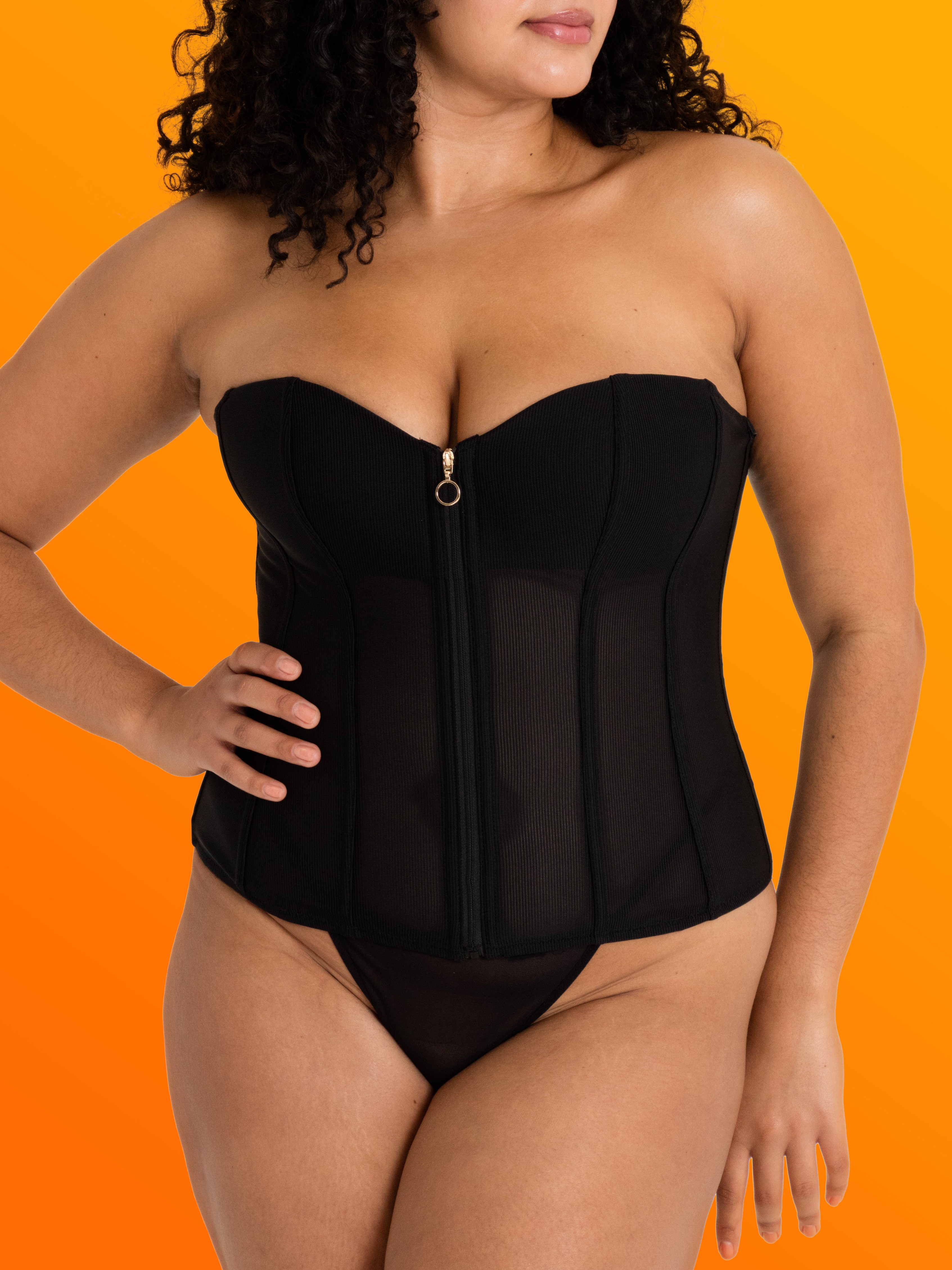 Lovehoney Secret Silhouette Black Steel-Boned Long Sleeve Corset, Black, hi-res