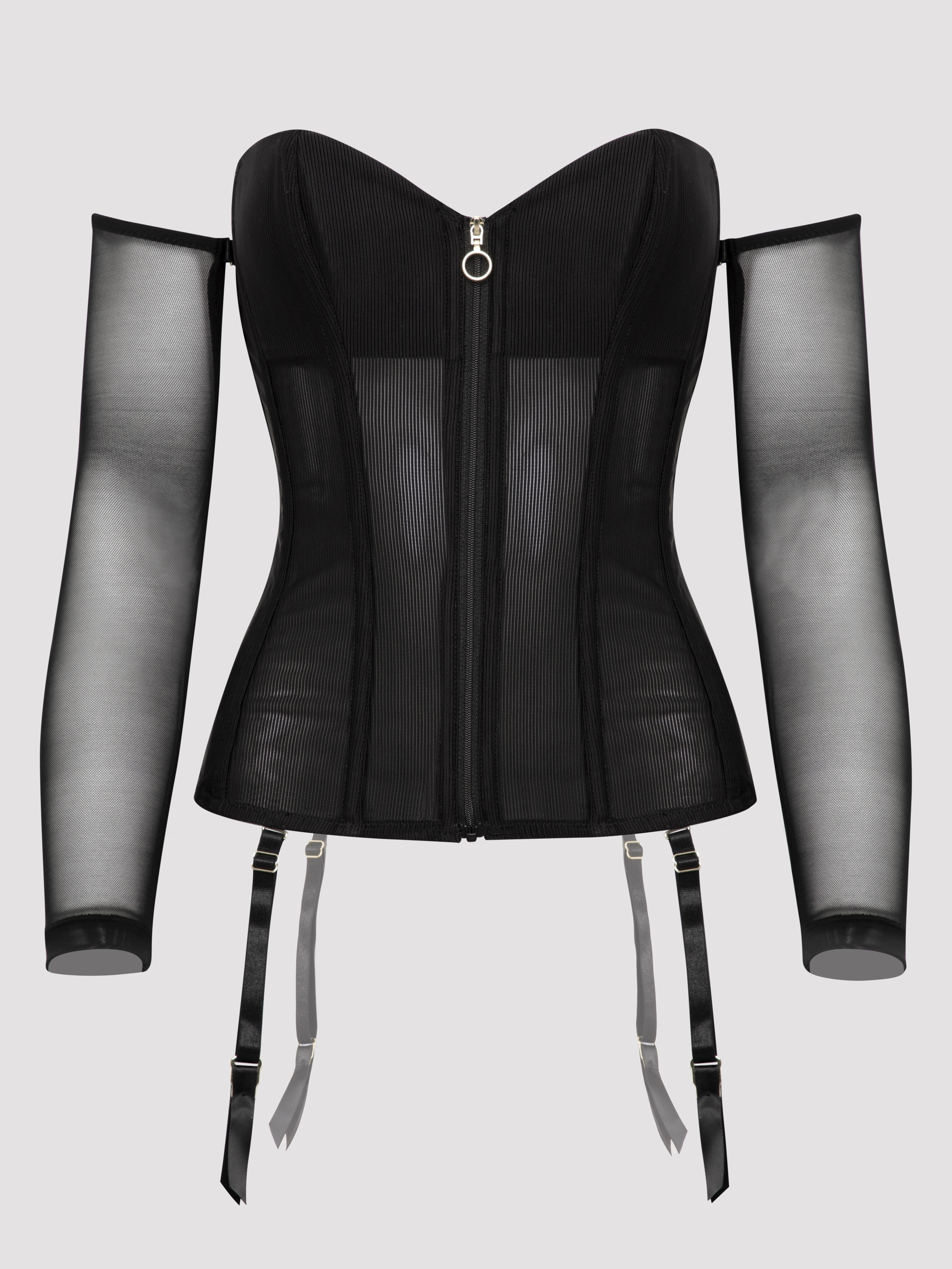 Lovehoney Secret Silhouette Black Steel-Boned Long Sleeve Corset, Black, hi-res