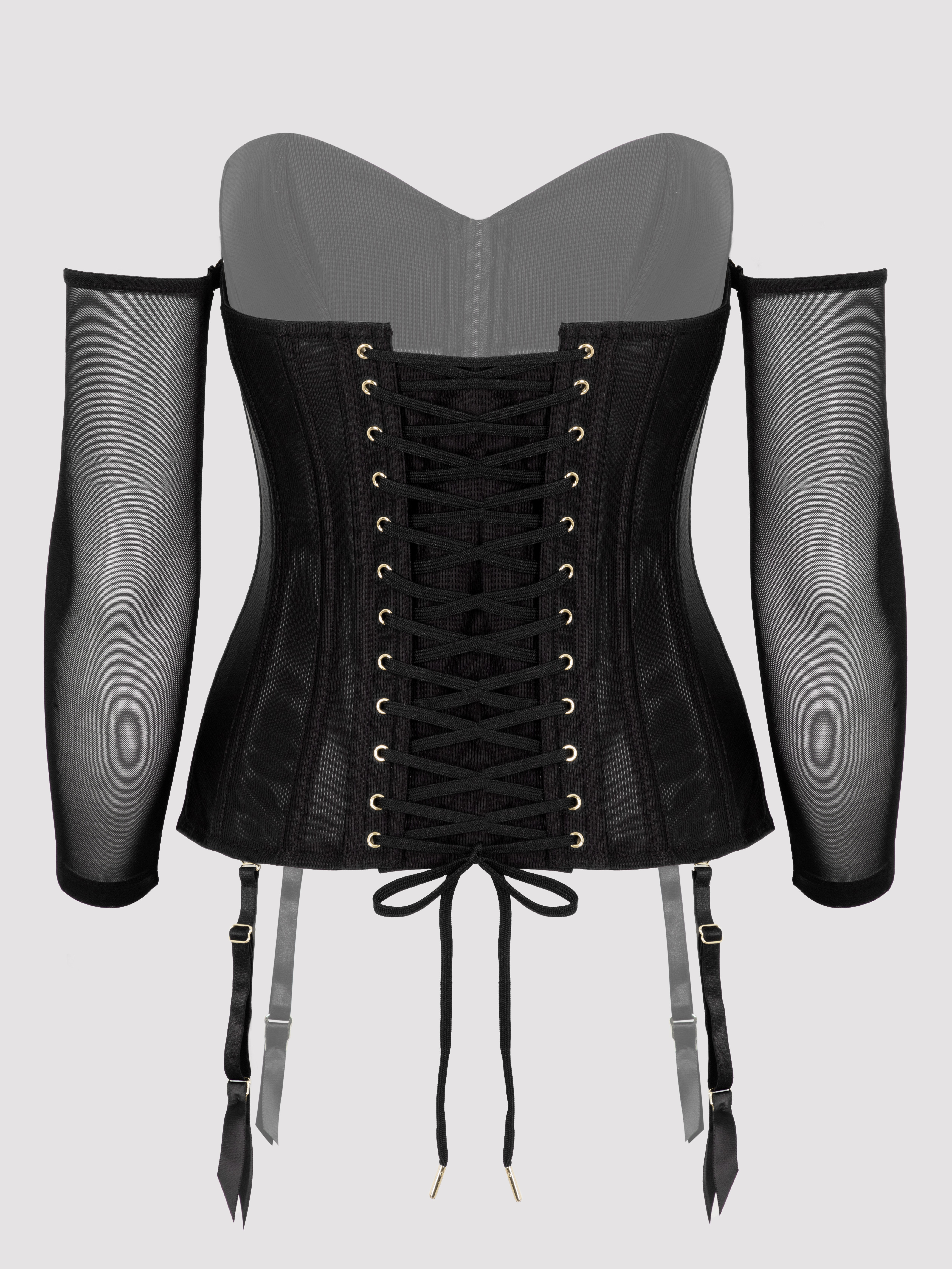 Lovehoney Secret Silhouette Black Steel-Boned Long Sleeve Corset, Black, hi-res