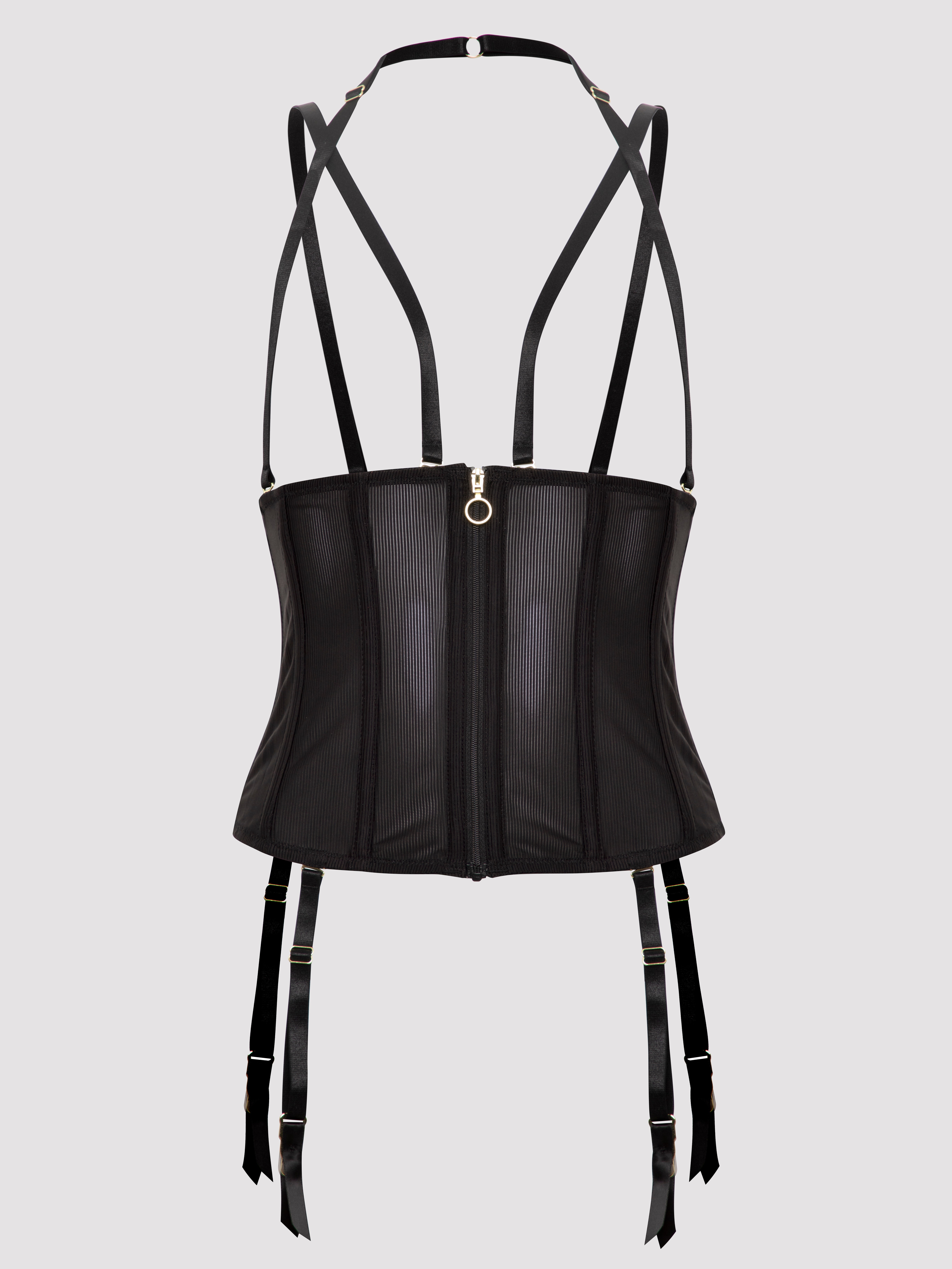 Lovehoney Secret Silhouette Black Steel-Boned Waspie, Black, hi-res