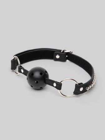 Ouch! Faux Leather Breathable Ball Gag With Diamond Studded Straps