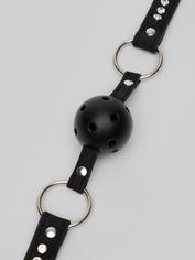 Ouch! Faux Leather Breathable Ball Gag With Diamond Studded Straps, Black, hi-res