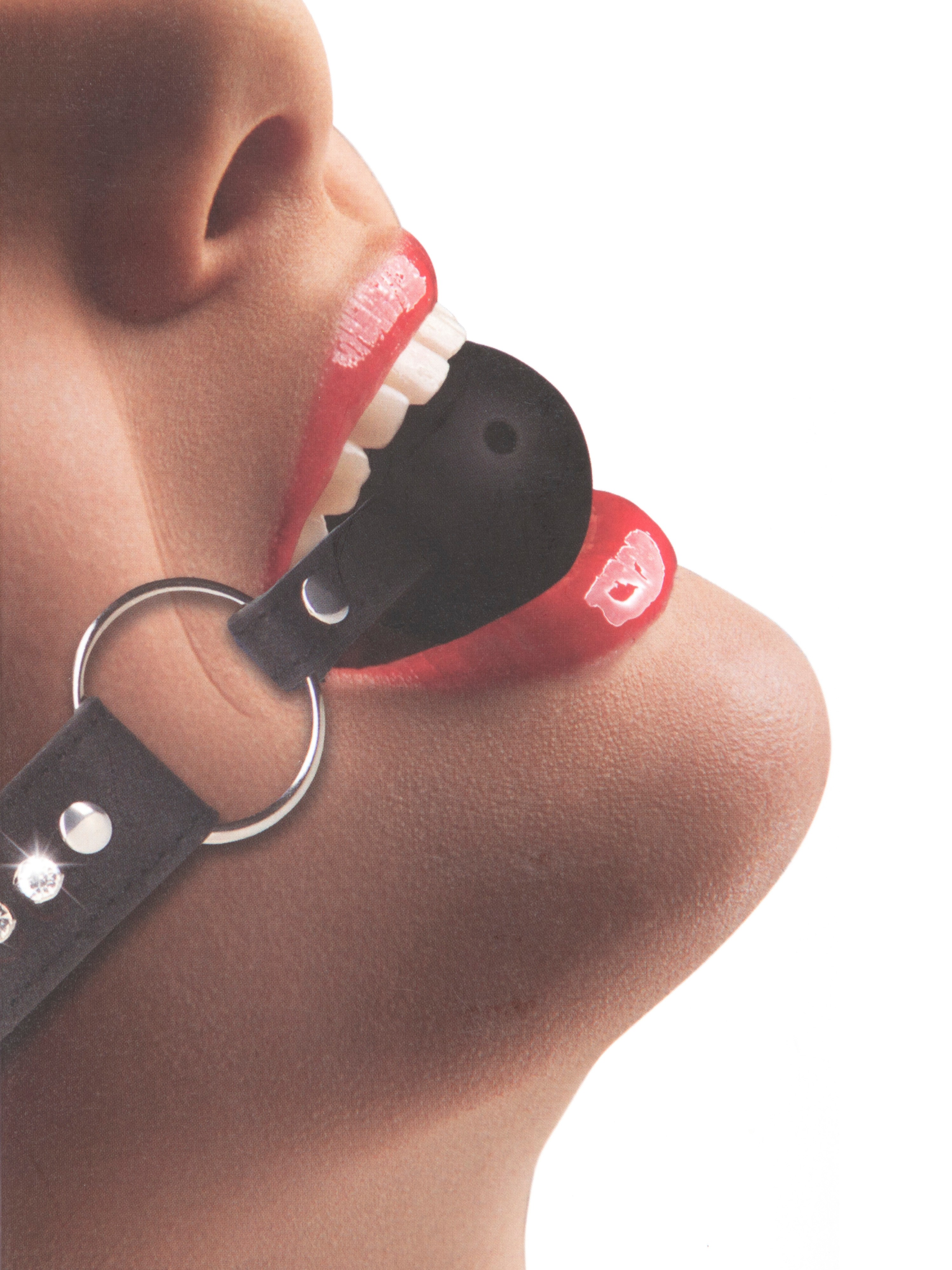 Ouch! Faux Leather Breathable Ball Gag With Diamond Studded Straps, Black, hi-res