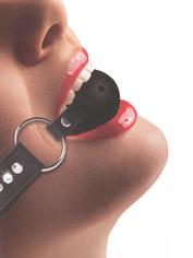 Ouch! Atmungsaktiver strassbesetzter Ballknebel aus Kunstleder, Schwarz, hi-res