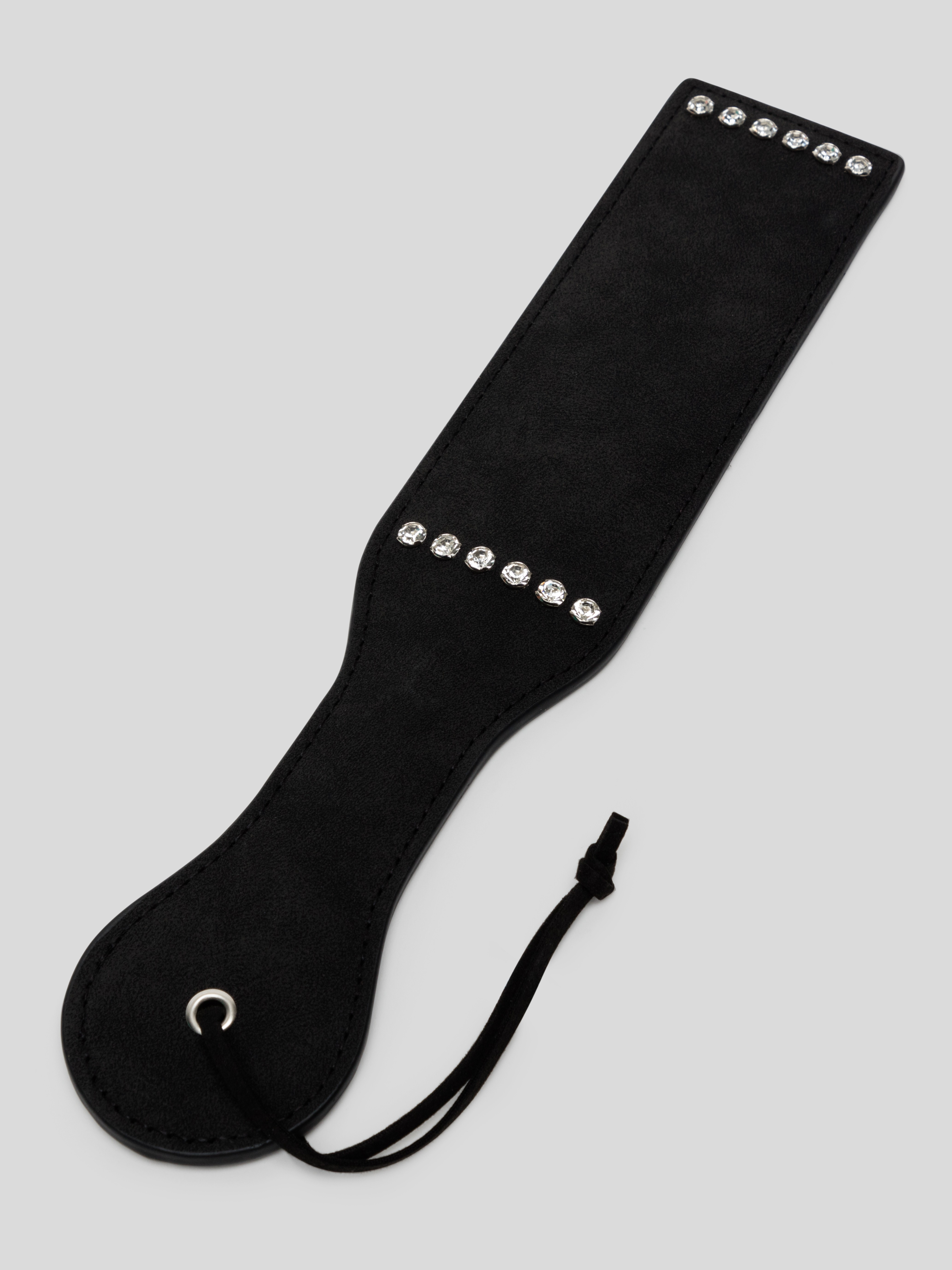 Ouch! Faux Leather Diamond Studded Paddle, Black, hi-res