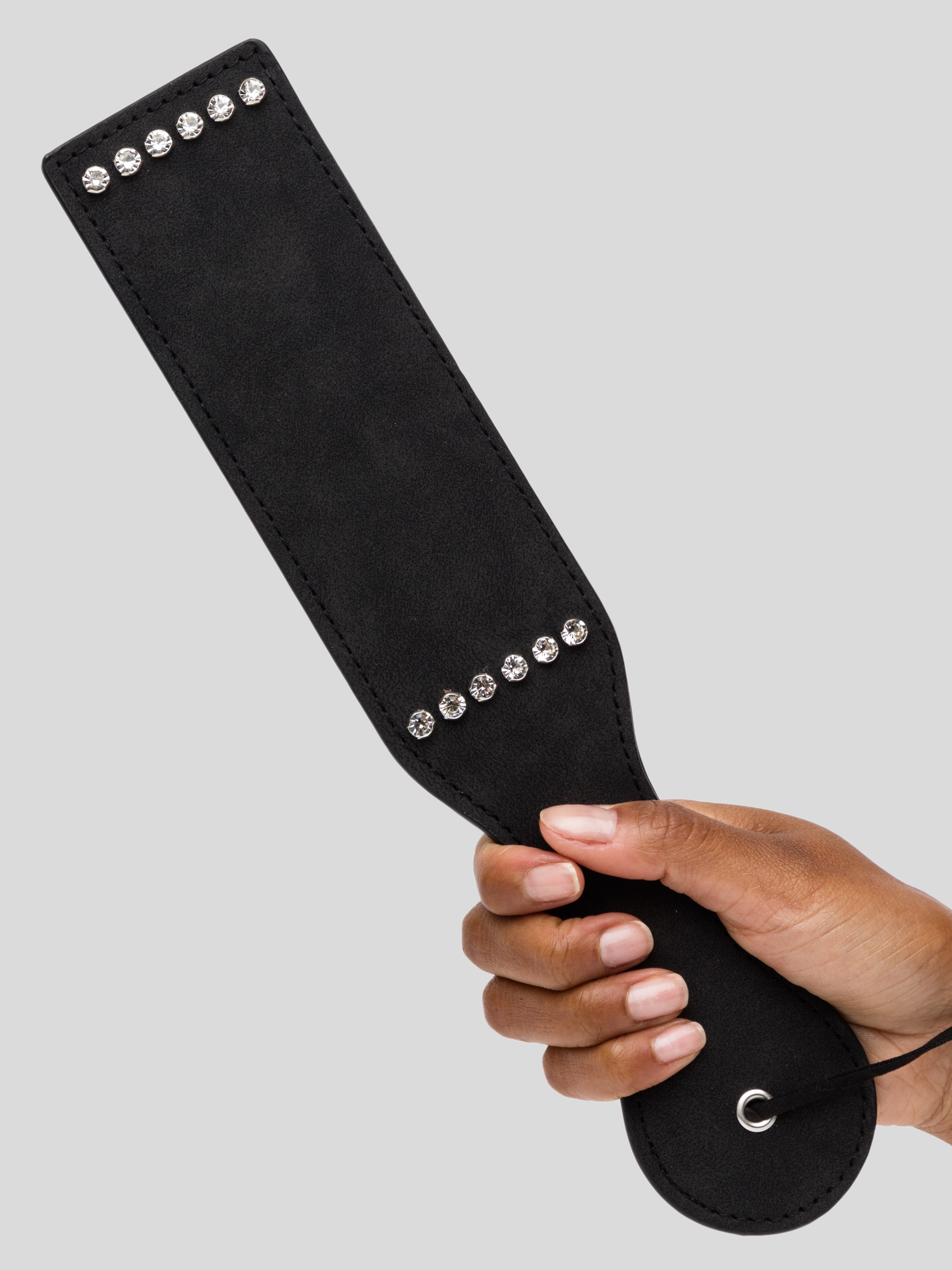 Ouch! Faux Leather Diamond Studded Paddle, Black, hi-res