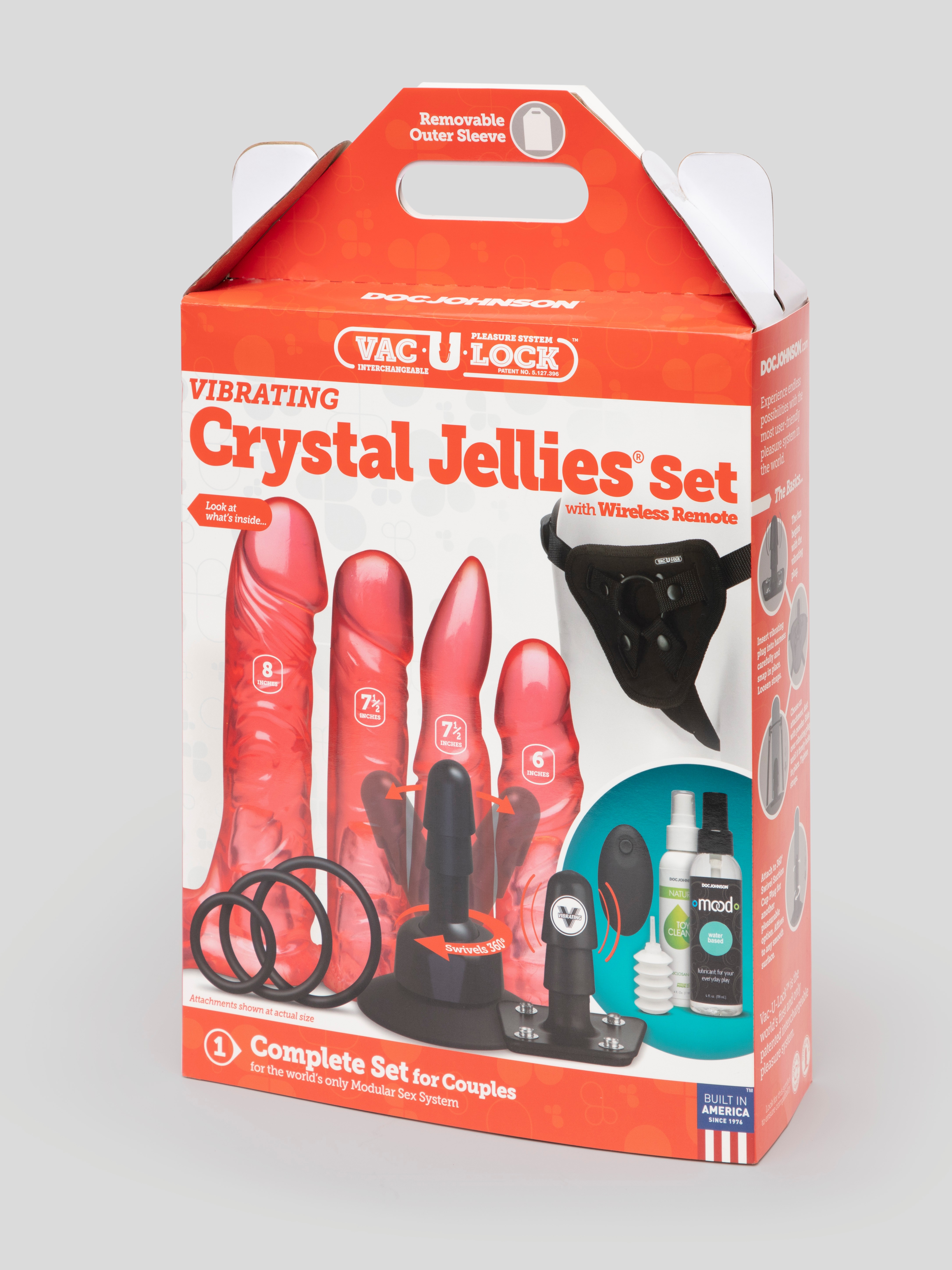 Doc Johnson Vac-U-Lock Crystal Jellies Vibrating Harness Set, Pink, hi-res