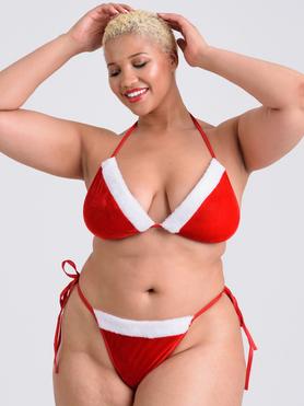 Bikini Mère Noël velours grande taille rouge, Lovehoney Fantasy