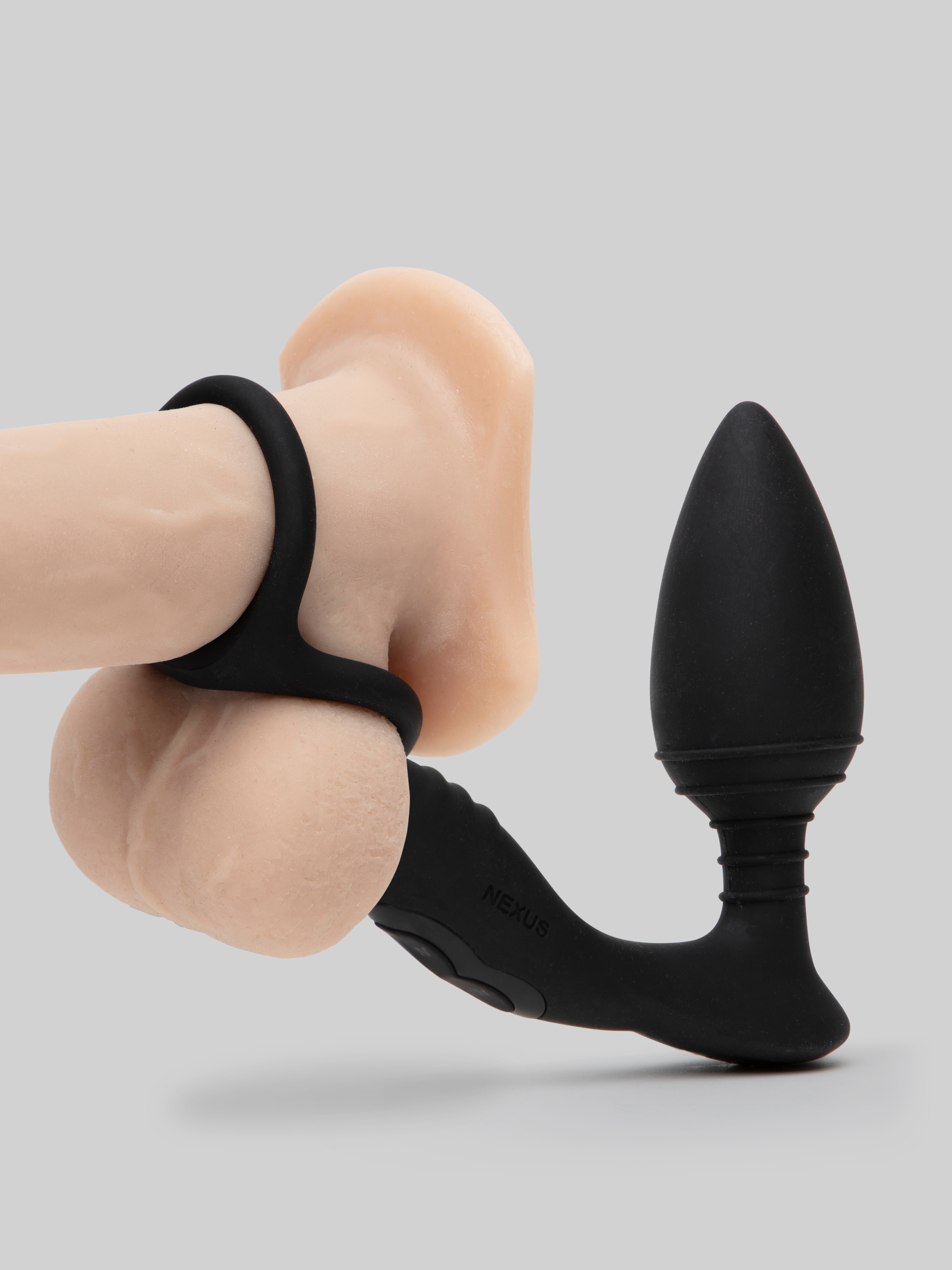Nexus Simul8 Butt Plug with Double Cock Ring, Black, hi-res