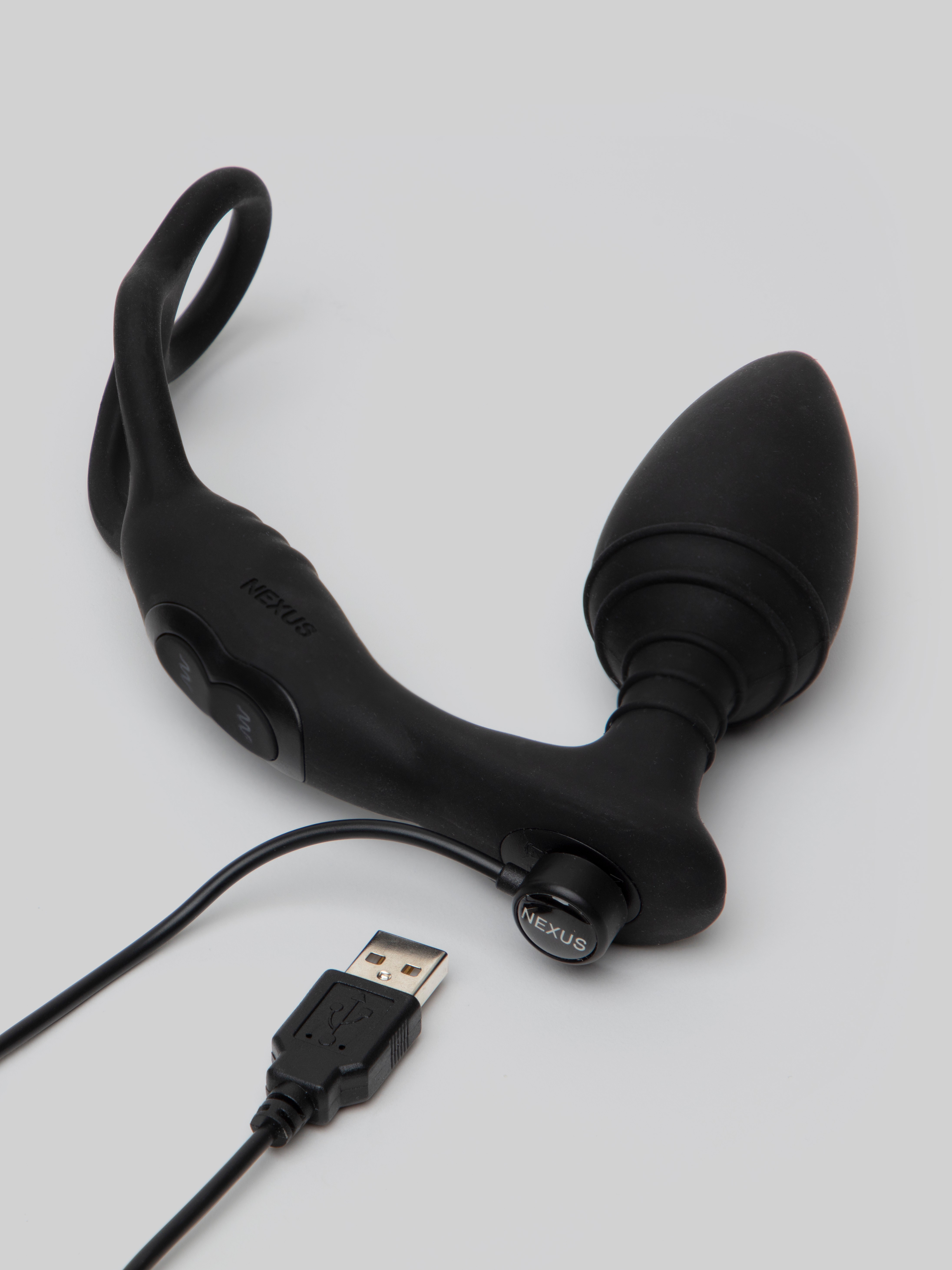 Nexus Simul8 Butt Plug with Double Cock Ring, Black, hi-res