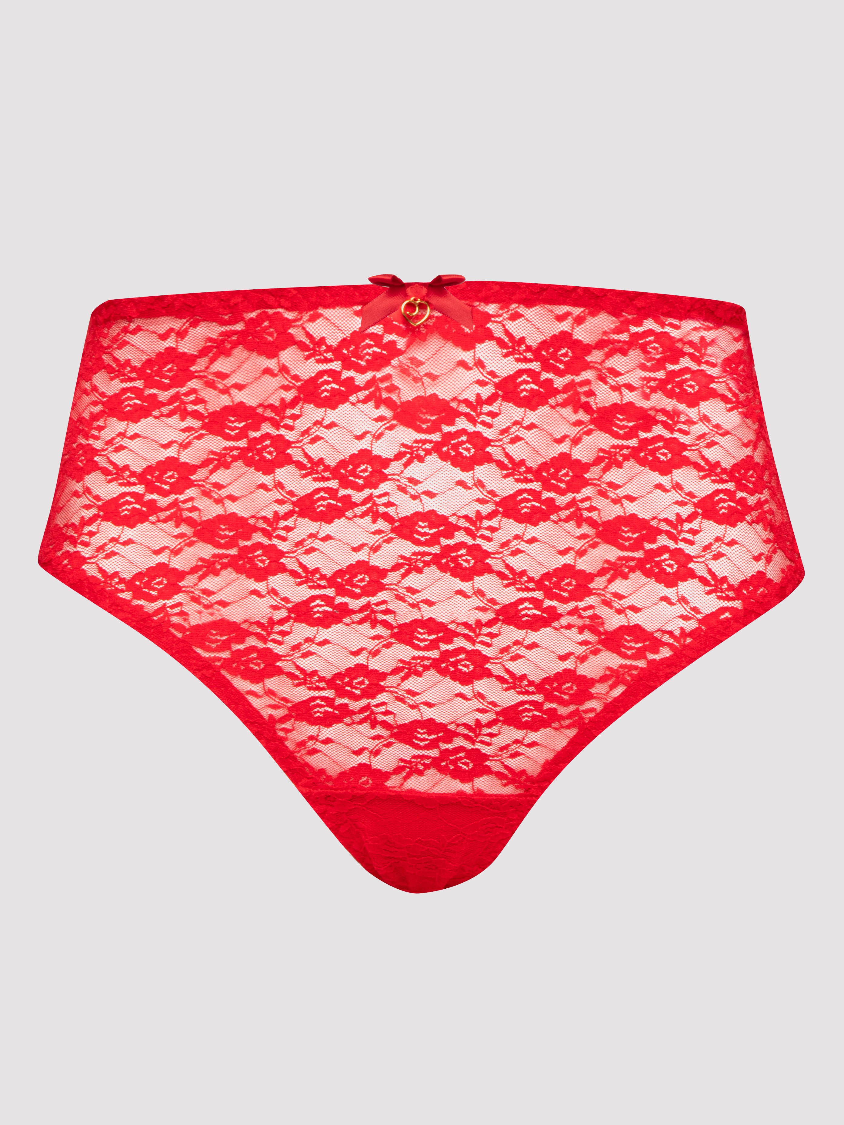 Lovehoney Fantasy Plus Size Red Lace High-Waisted Santa Thong, Red, hi-res