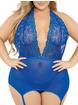 Escante Blue Halterneck Lace and Mesh Bustier Set with Stockings, Blue, hi-res