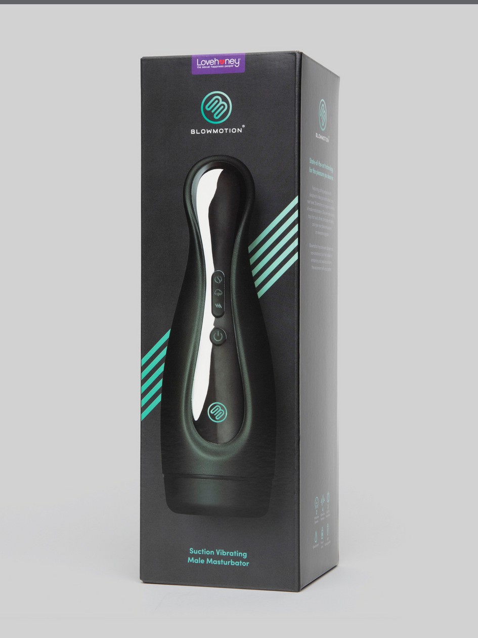 There are 8 modes of vibration and 12 speeds; and there is also a 'Turbo' button, which when pressed, will put the toy at it's maximum power. Blowmotion Suction Vibrating Male Masturbator, Black, hi-res