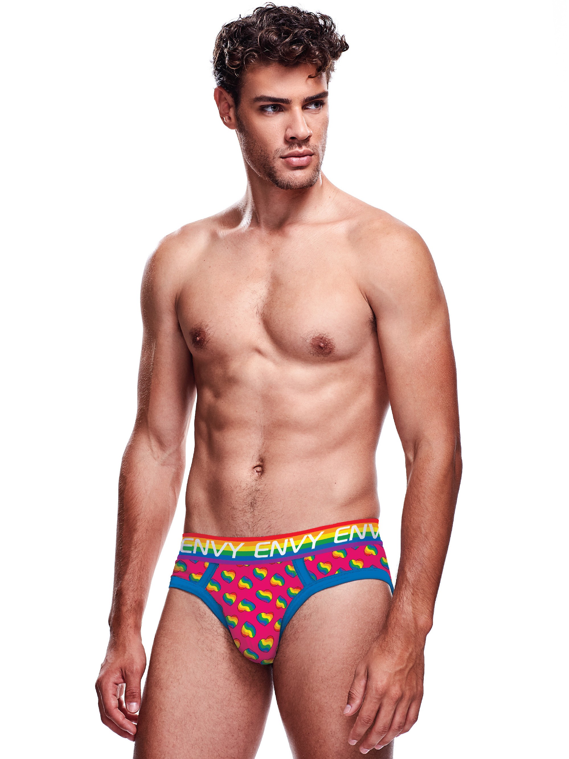 Envy Rainbow Heart Print Briefs, Red, hi-res