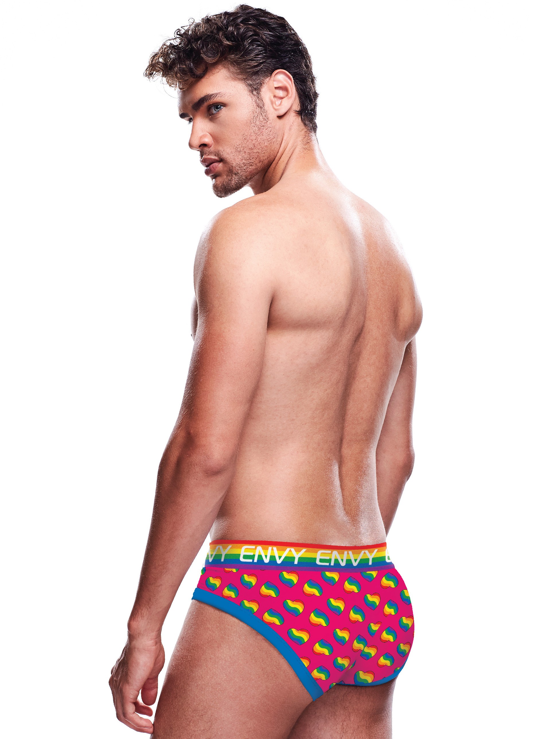 Envy Rainbow Heart Print Briefs, Red, hi-res