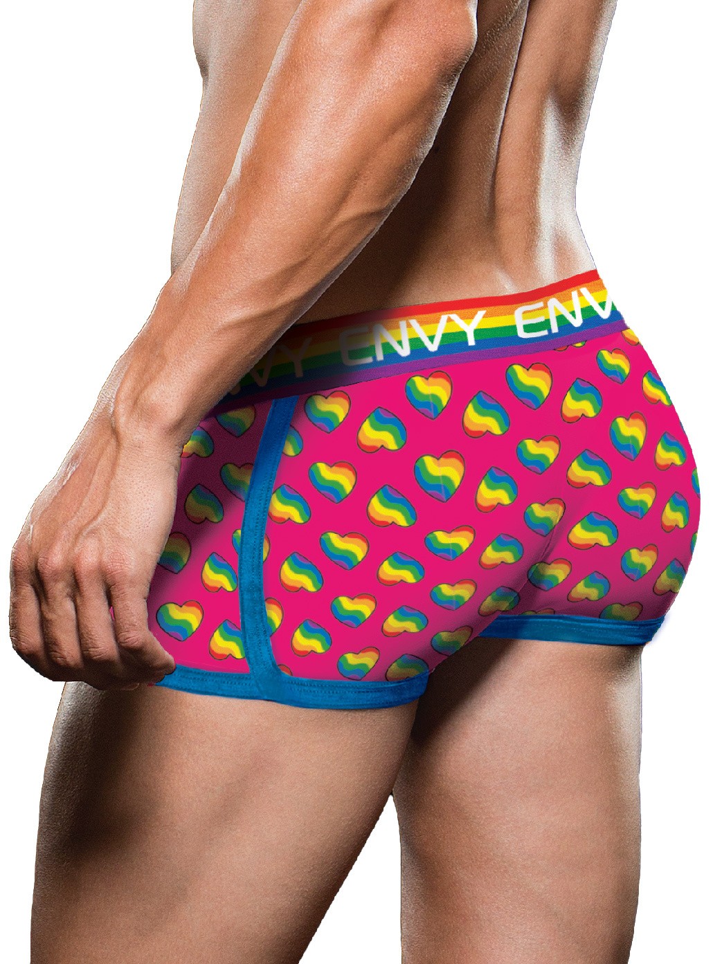 Envy Rainbow Heart Print Boxer Briefs, Red, hi-res