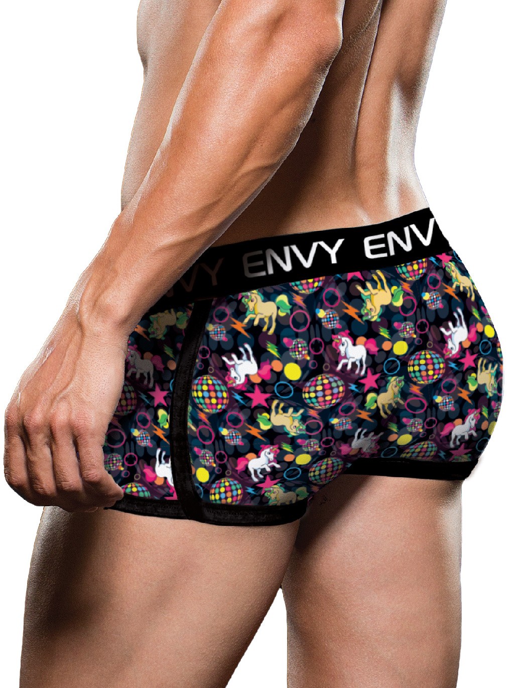 Envy Disco Unicorn Print Boxer Briefs, Black, hi-res