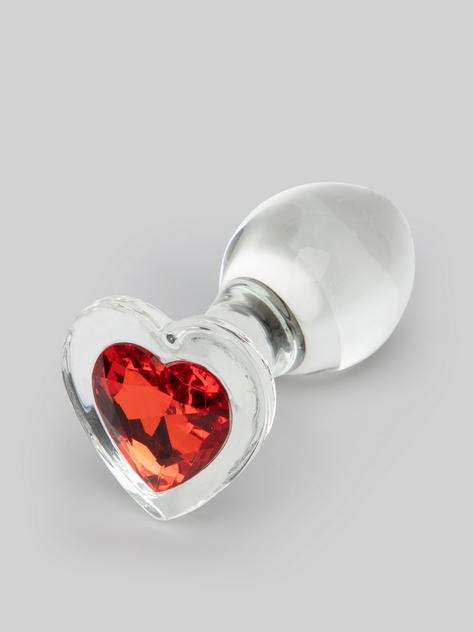 Lovehoney Sensual Glass Jeweled Heart Butt Plug 3 Inch, Clear, hi-res