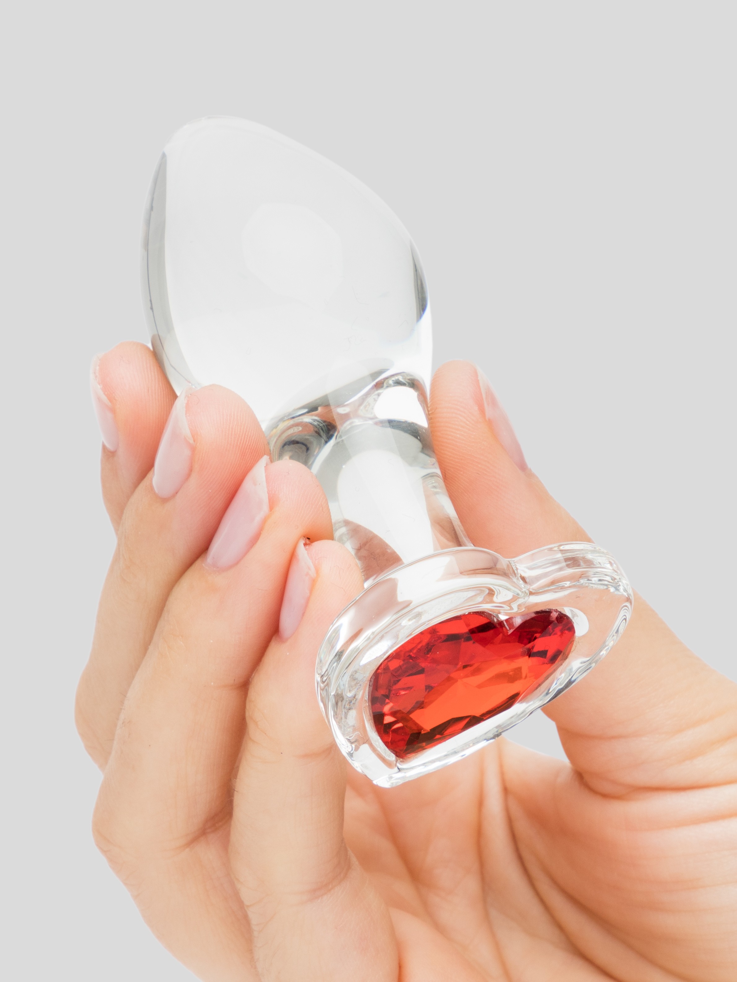 Lovehoney Sensual Glass Jewelled Heart Butt Plug 3 Inch, Clear, hi-res