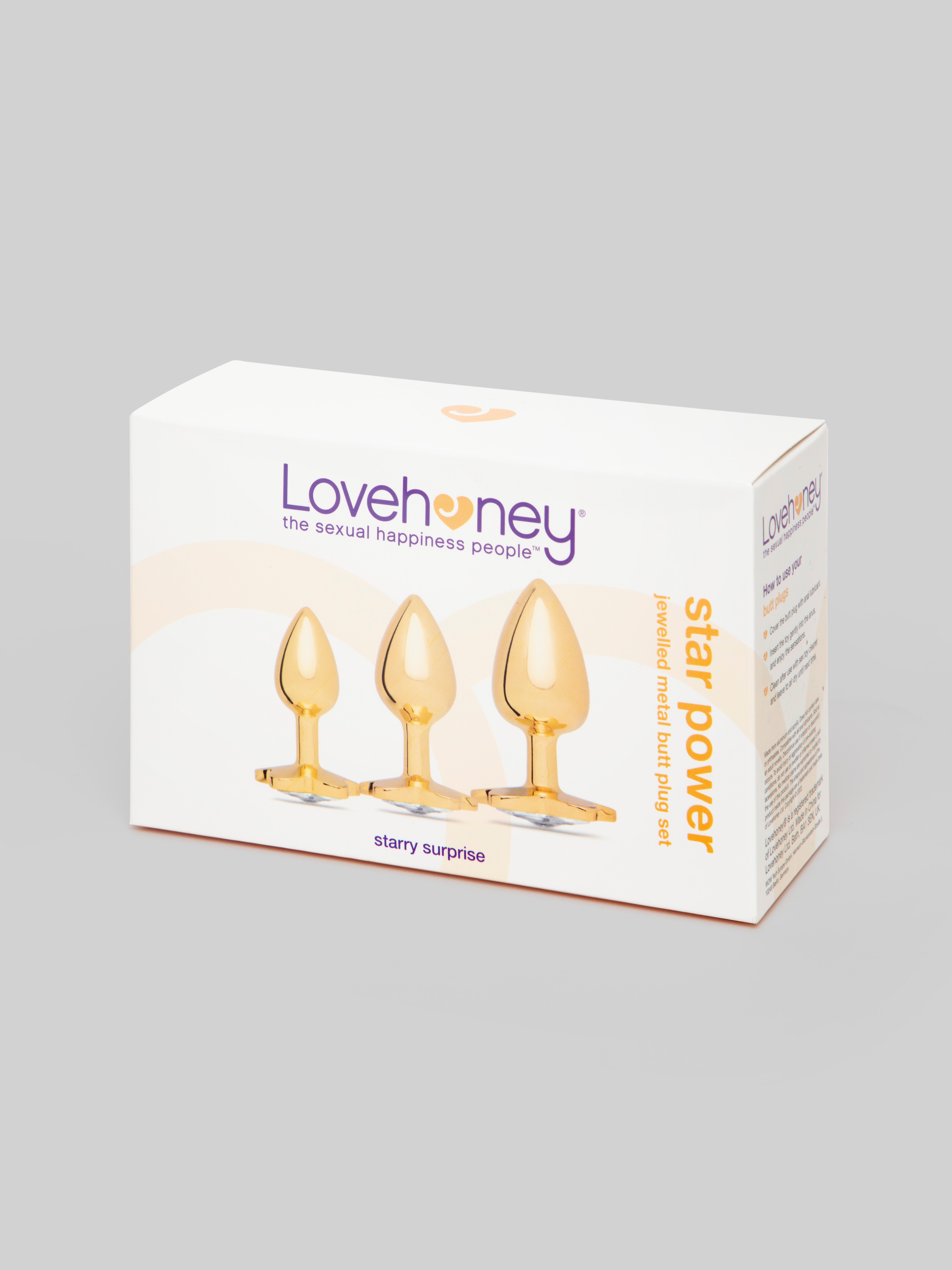 Lovehoney Star Power Jewelled Metal Butt Plug Set (3 Piece), Gold, hi-res