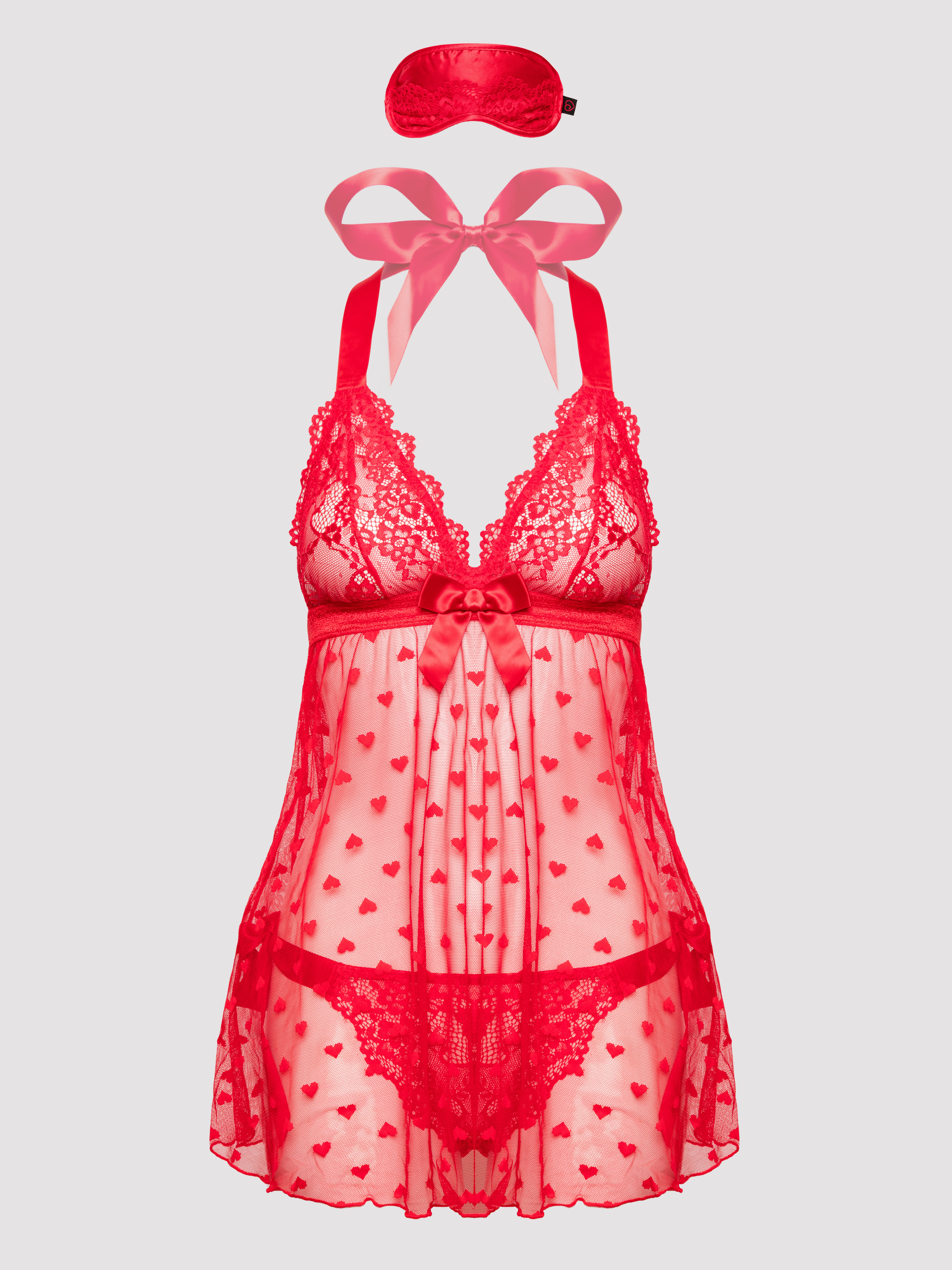Lovehoney Black Lace Babydoll Gift Set, Red, hi-res