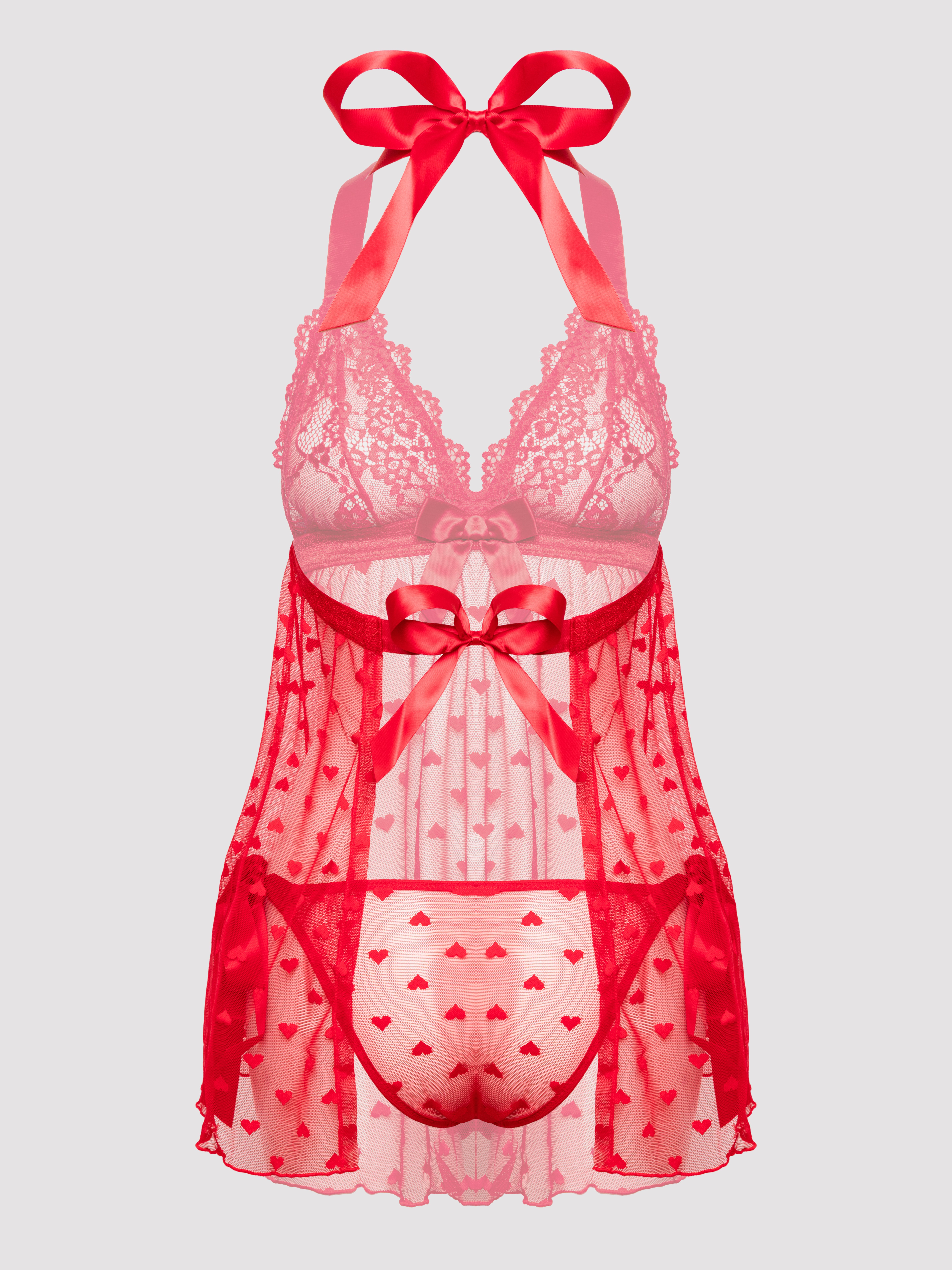 Lovehoney Black Lace Babydoll Gift Set, Red, hi-res