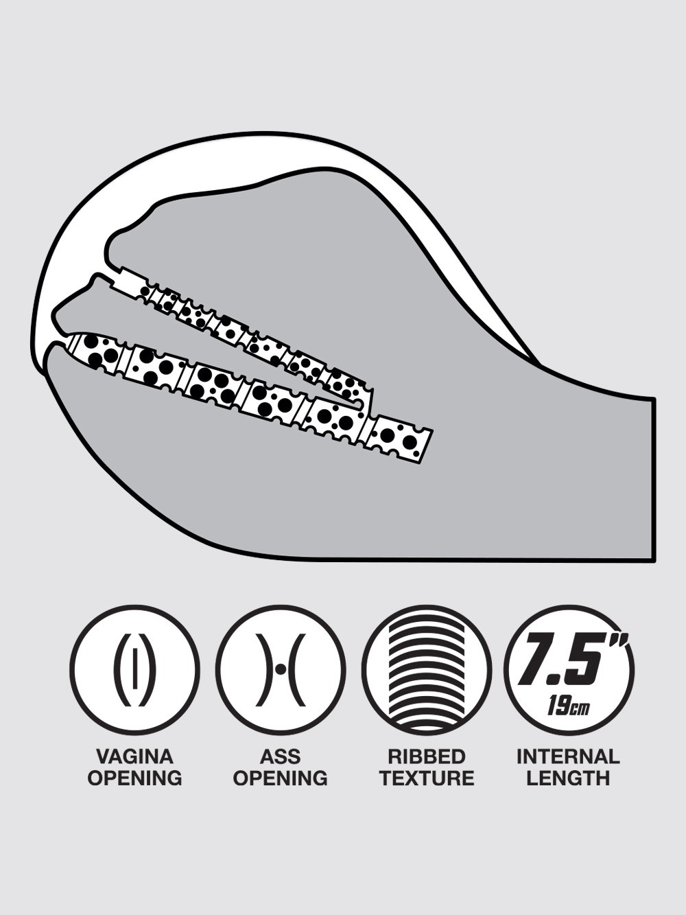 THRUST Pro Elite Giselle Ribbed Vagina and Ass Male Masturbator 7kg, Flesh Tan, hi-res
