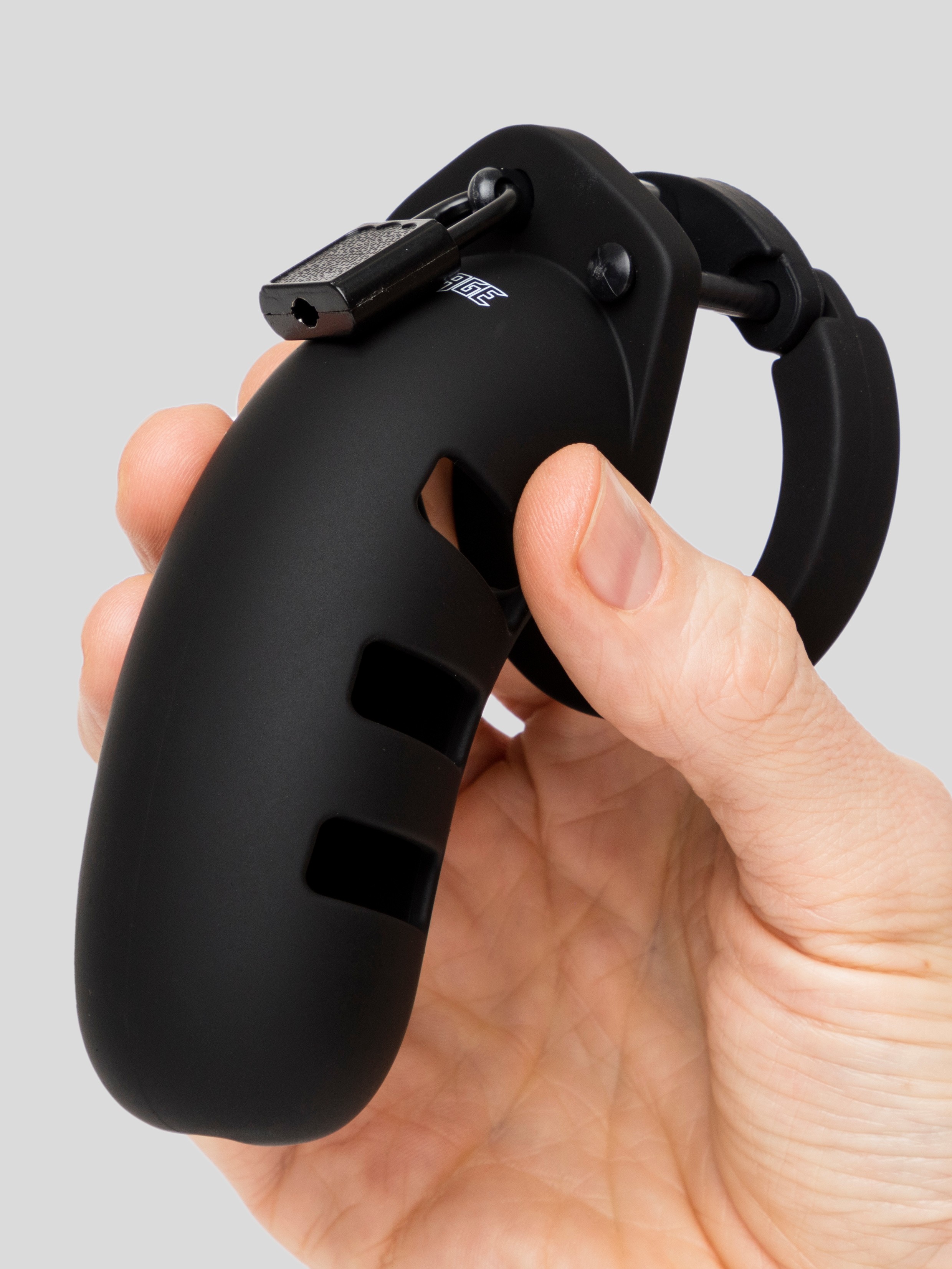 Man Cage Medium Silicone Chastity Cage 4.5 Inch, Black, hi-res