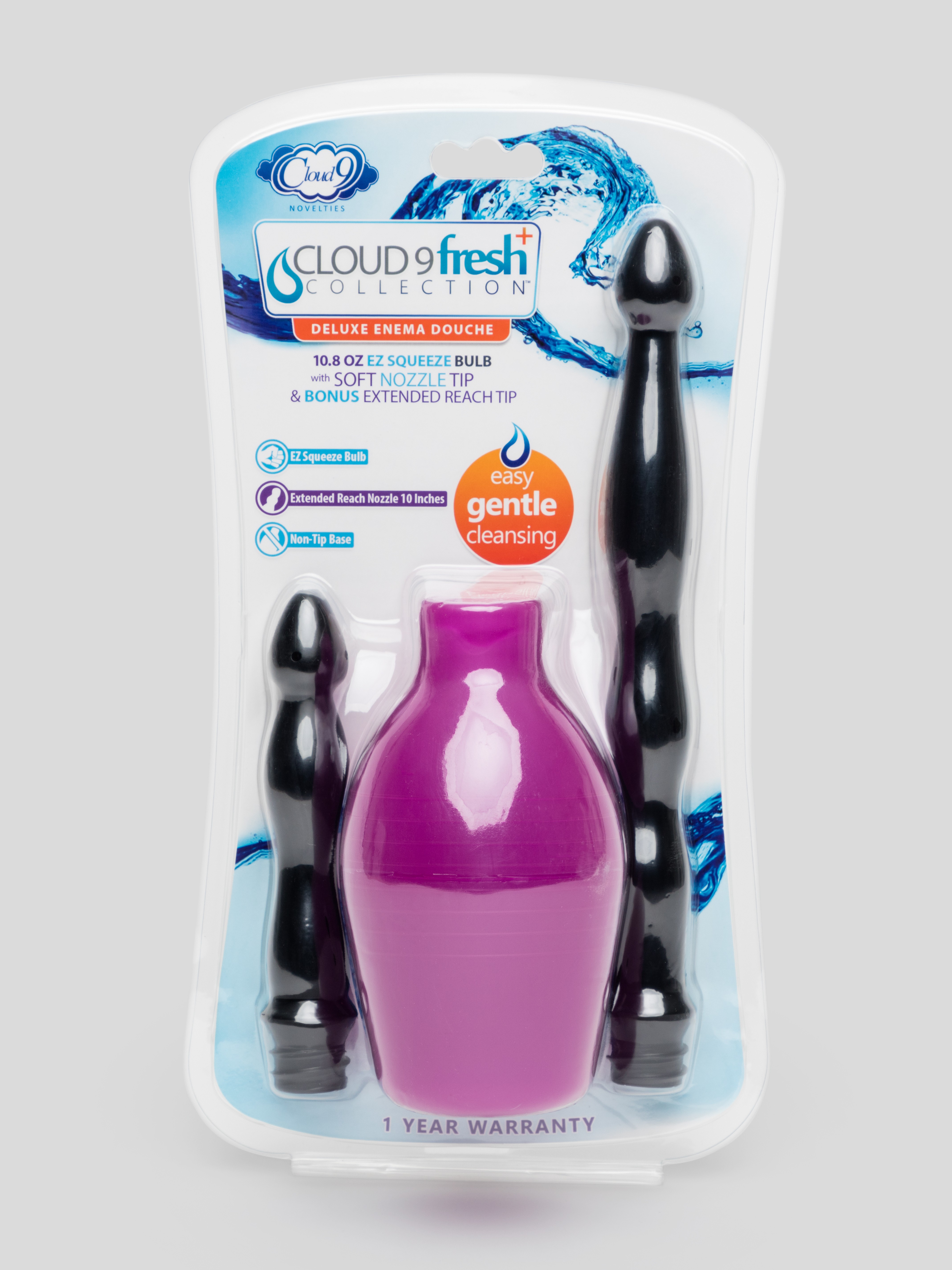 Cloud 9 Novelties Deluxe Enema Douche with Soft Nozzle Tip & Extended Reach Tip, Purple, hi-res