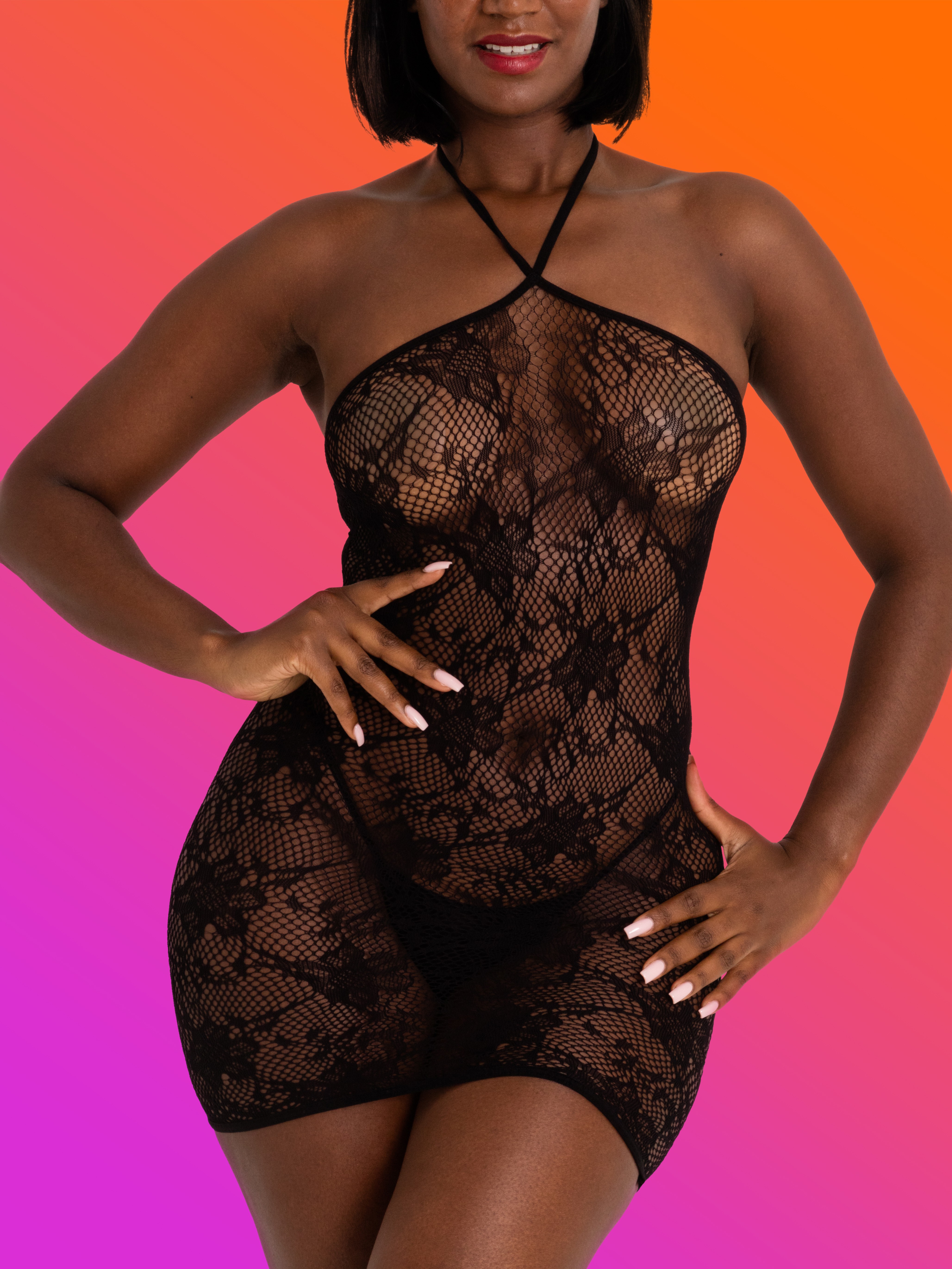 Lovehoney Treasure Chest Black Lace Mini Dress , Black, hi-res